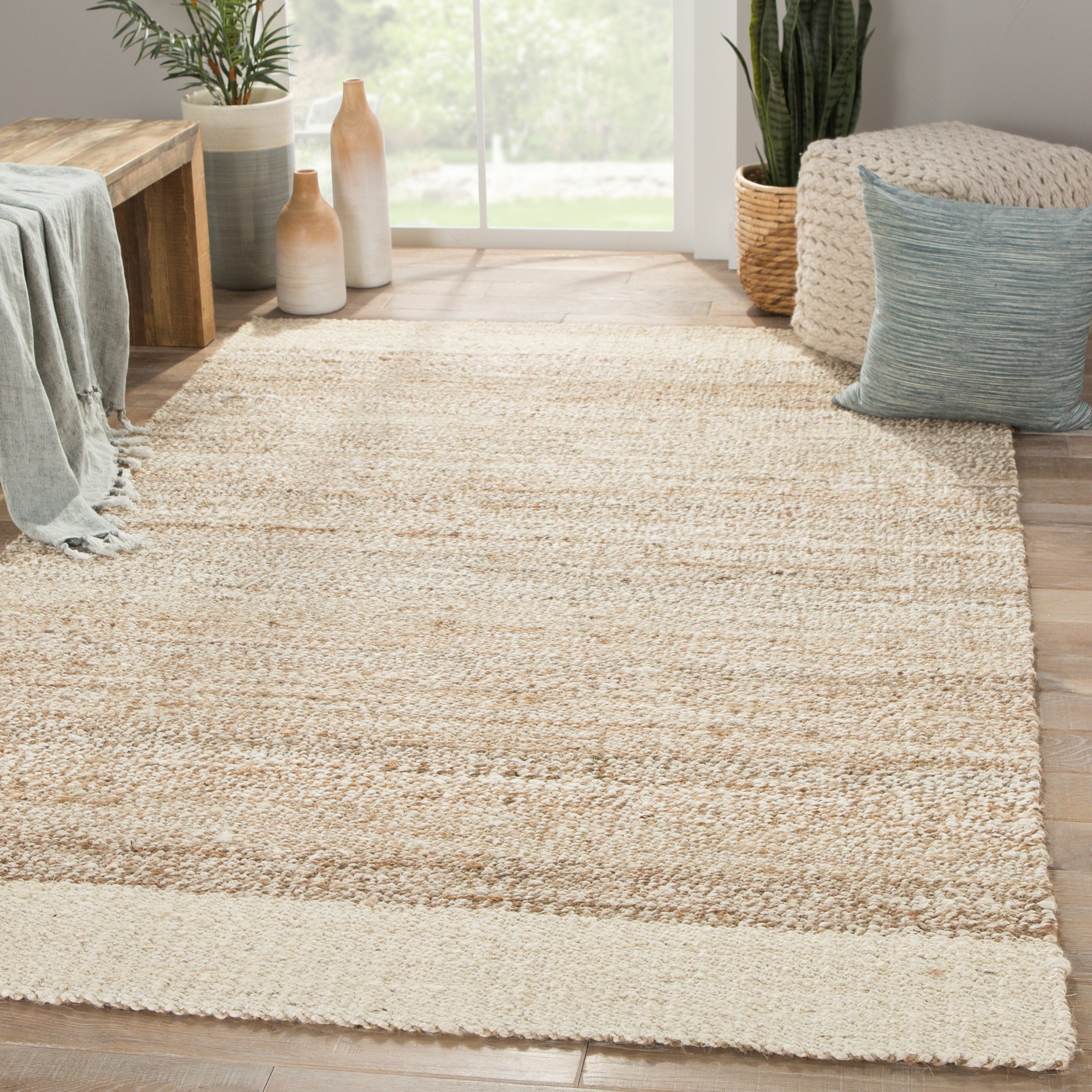 Delphin Natural Bordered White Tan Area Rug 8 X 10 710 X910