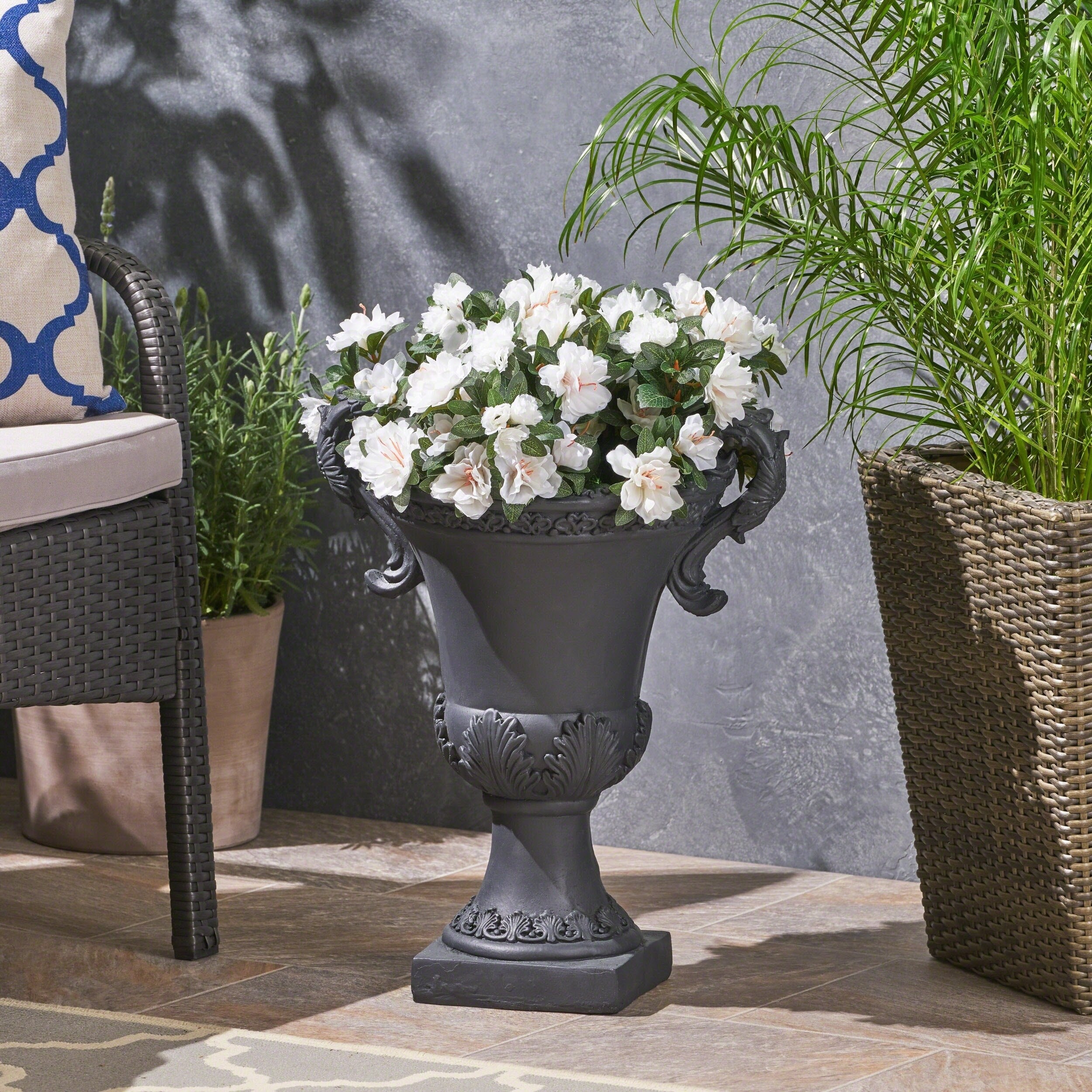 Delphine Roman Botanical Chalice Lightweight Concrete Garden Urn Planter By Christopher Knight Home