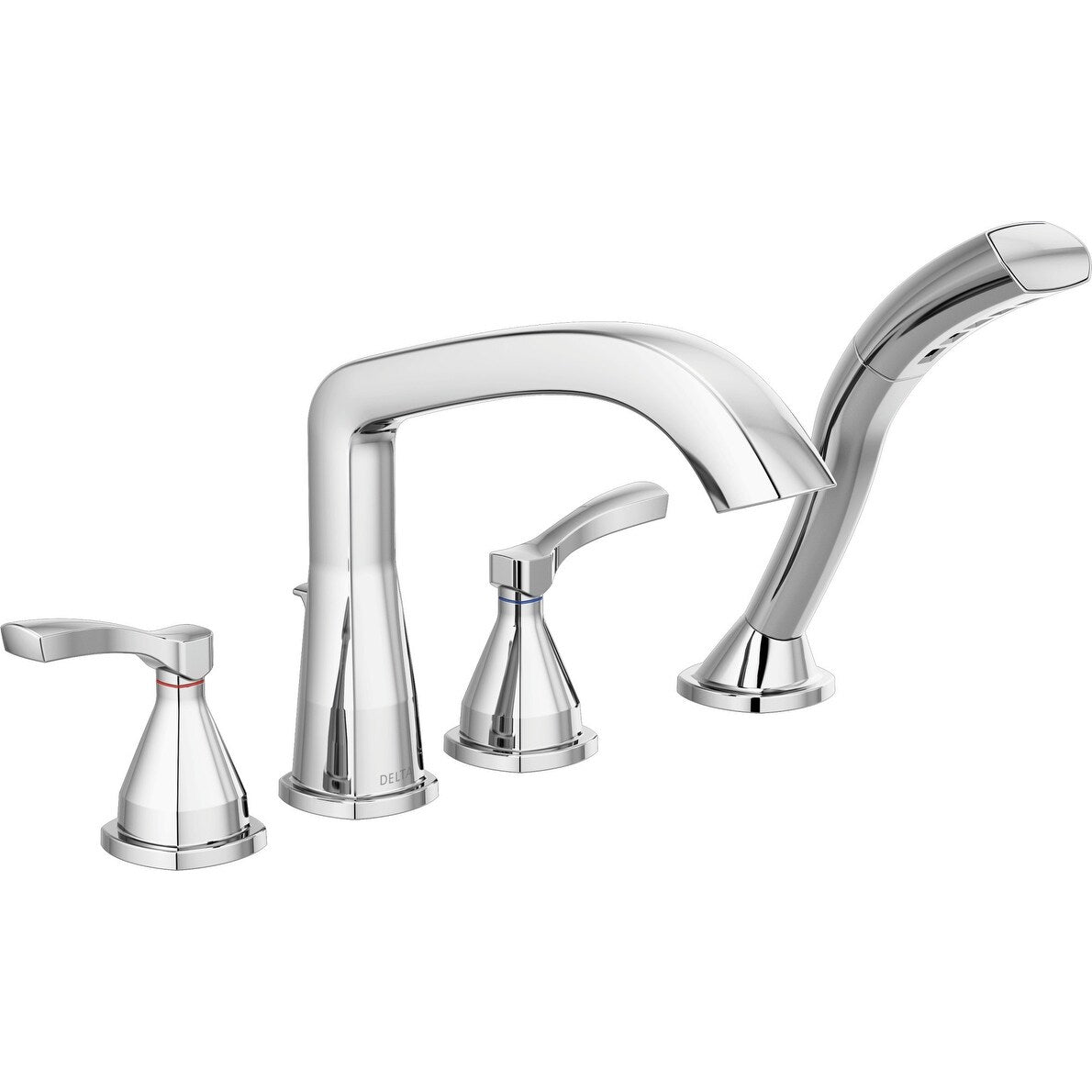 Delta T4776 Stryke Deck Mounted Roman Tub Filler With Lever Handles And Built In Brilliance Stainless
