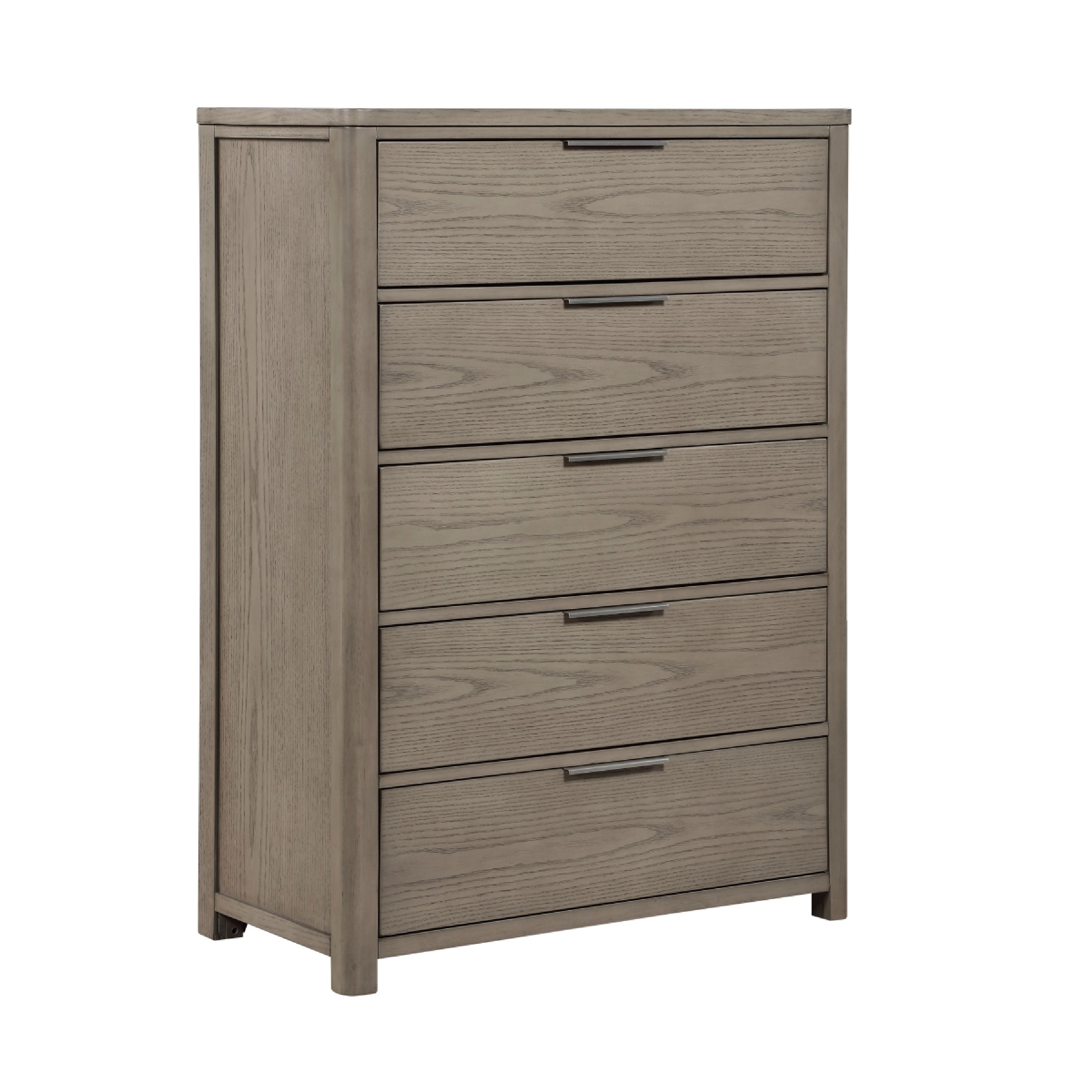 Delv Tall Dresser Chest 5 Drawers Chrome Edge Pulls Light Gray Oak