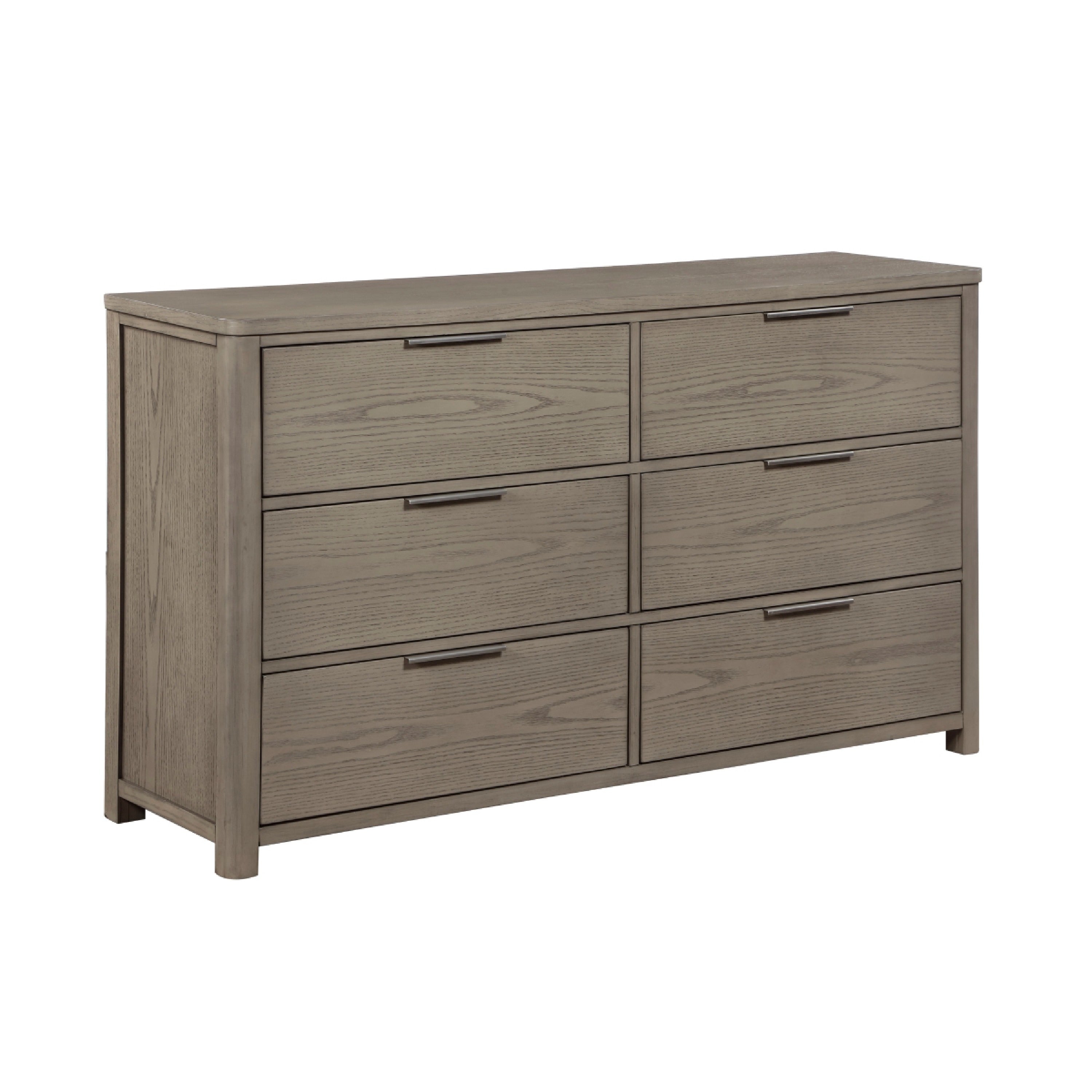 Dely Wide Dresser 6 Drawers Chrome Edge Handles Modern Rustic Gray