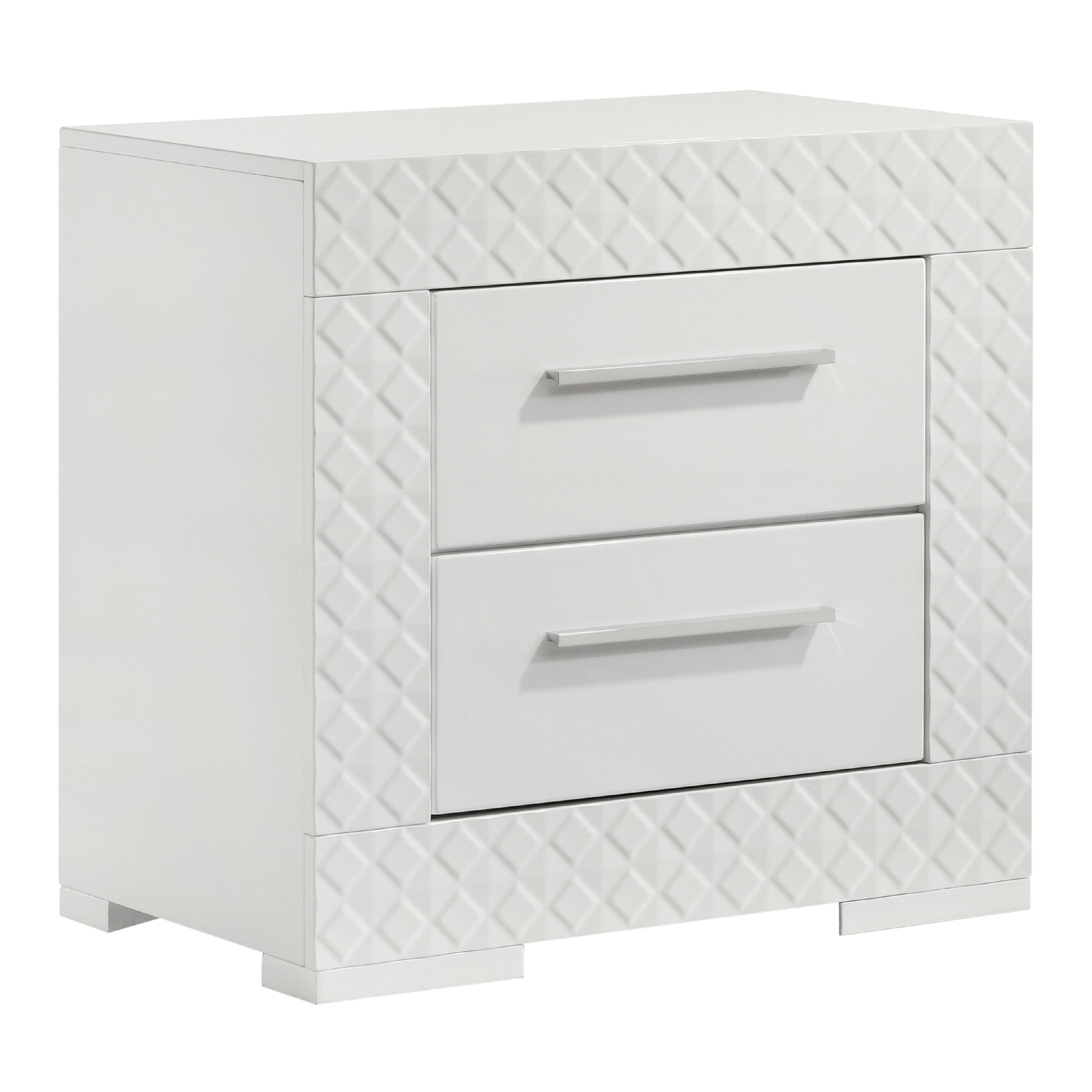 Dema 2 Drawer Nightstand High Gloss White Textured Trim