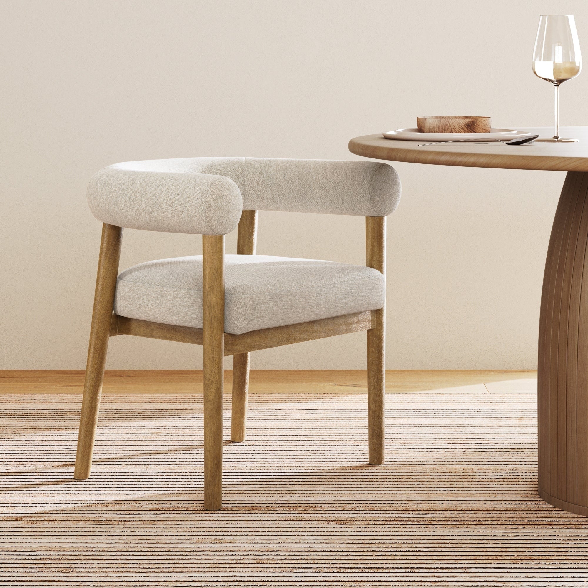 Demi Modern Dining Chair Barrel Back Dining Chair With Solid Wood Legs And Natural Flax Upholstery