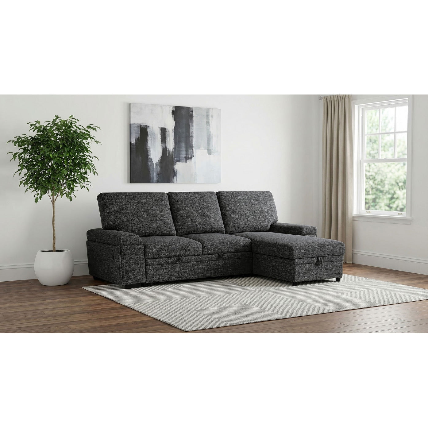 Demko Sleeper Sectional Sofa With Speaker And Storage Chaise