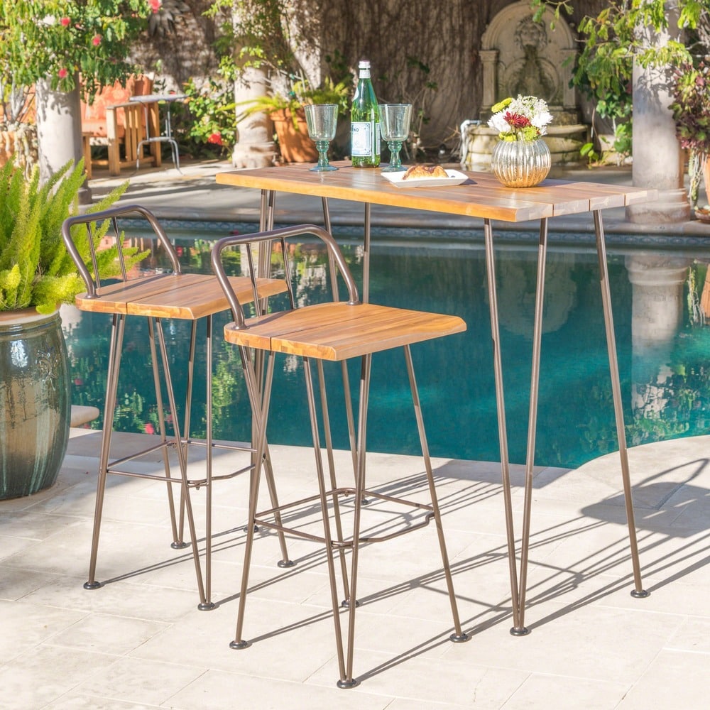 Denali Outdoor Industrial 3 Piece Wood Bar Set By Christopher Knight Home