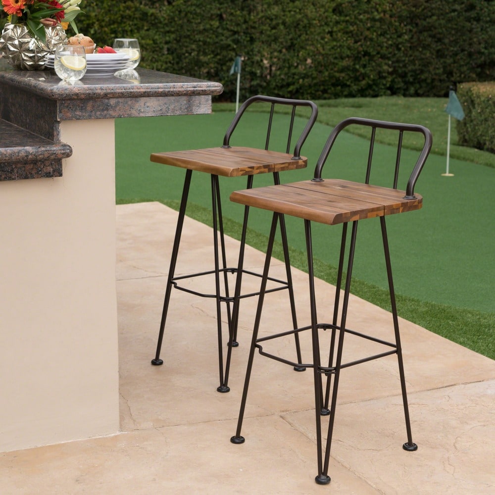 Denali Outdoor Industrial Wood Barstool Set Of 2 By Christopher Knight Home