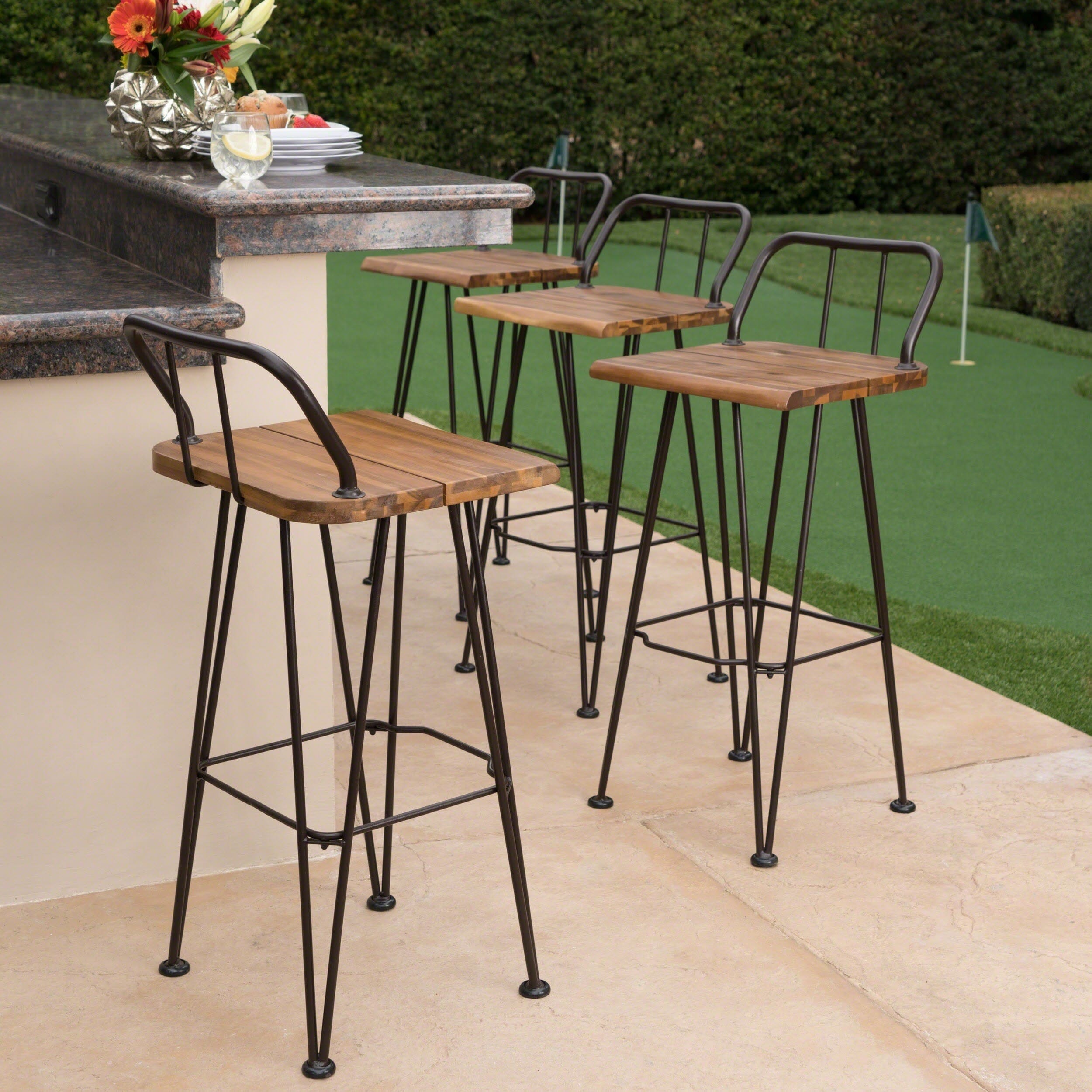 Denali Outdoor Industrial Wood Barstool Set Of 4 By Christopher Knight Home