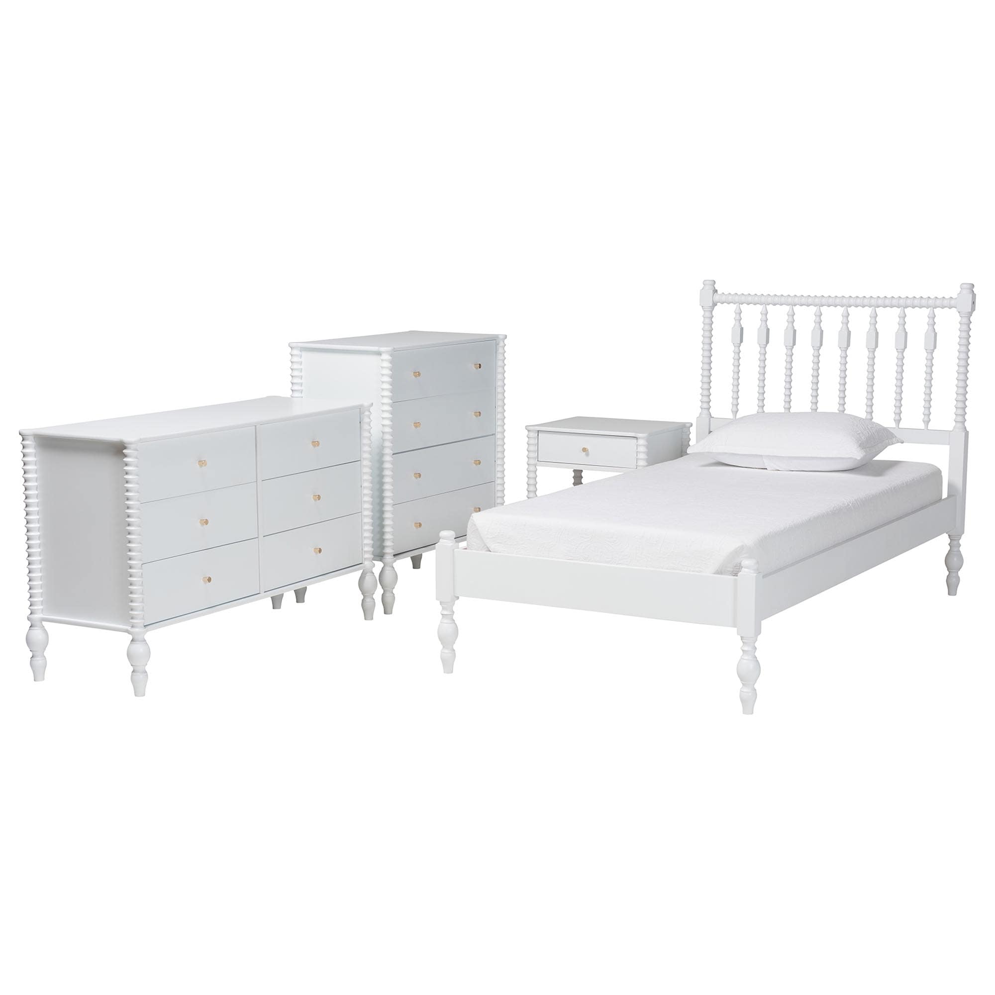 Denita Spindle 4 Piece Bedroom Set Farmhouse Platform Bed With Matching Dresser And 1 Drawer Nightstands