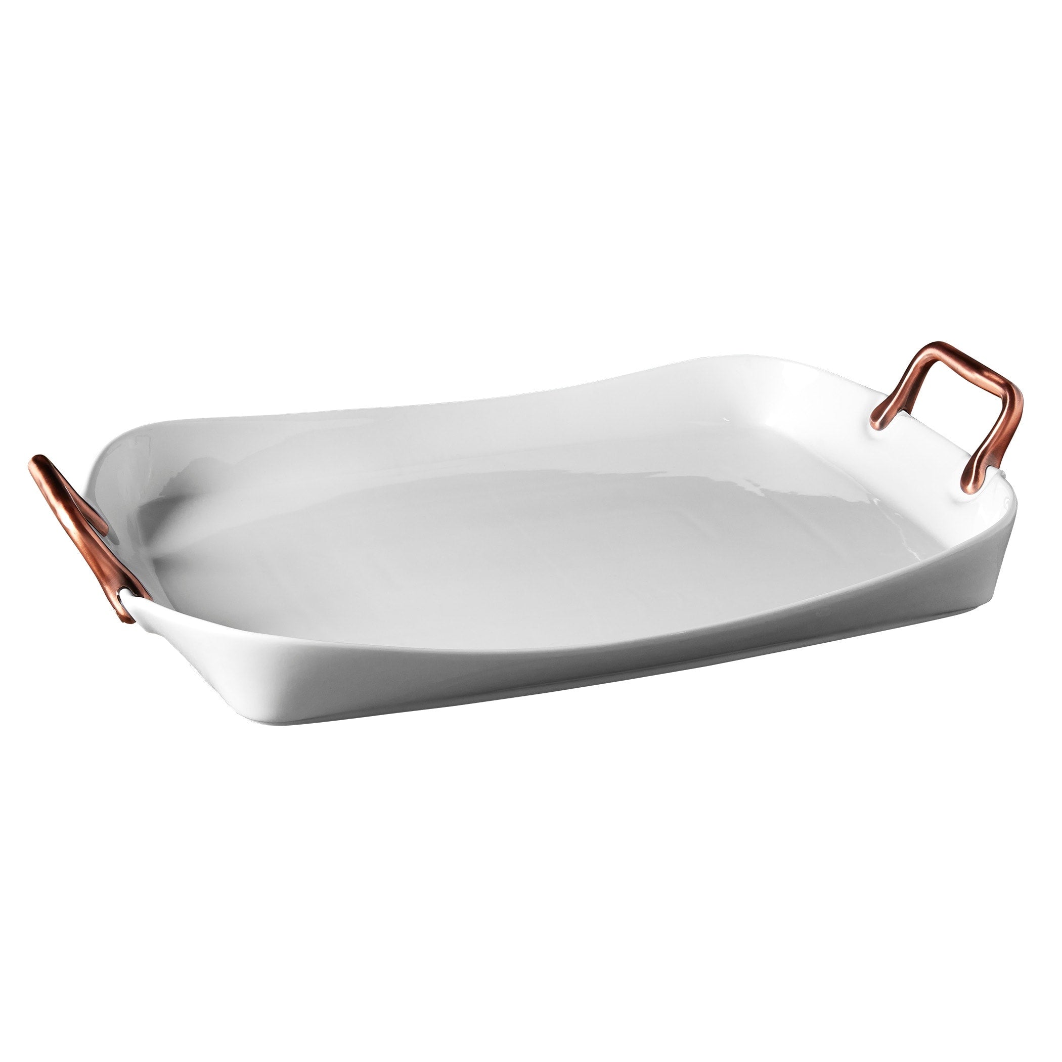 Denmark 19.60 White Rectangular Shallow Tray With Handles