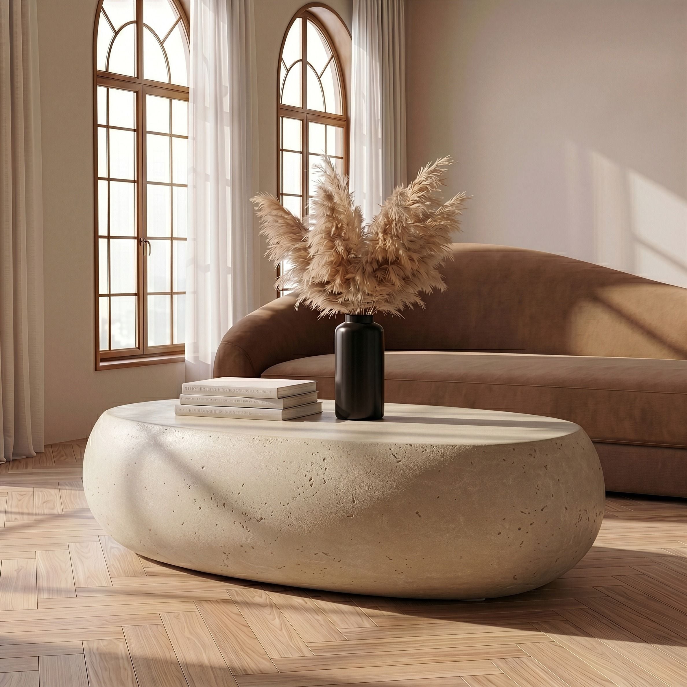 Denny Modern Beige Fiberform Large Oval Coffee Table