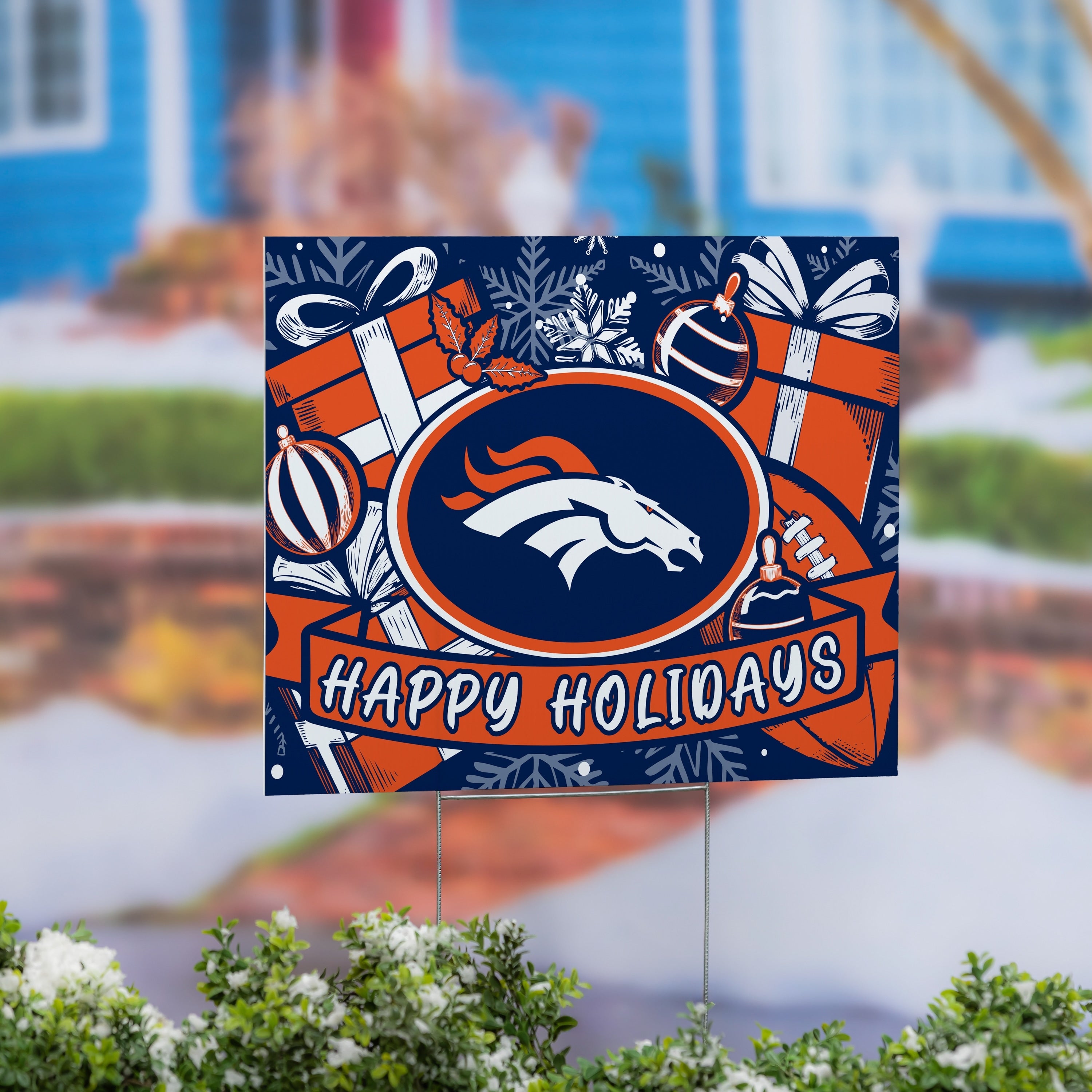 Denver Broncos Yard Sign Happy Holidays 24 X 18