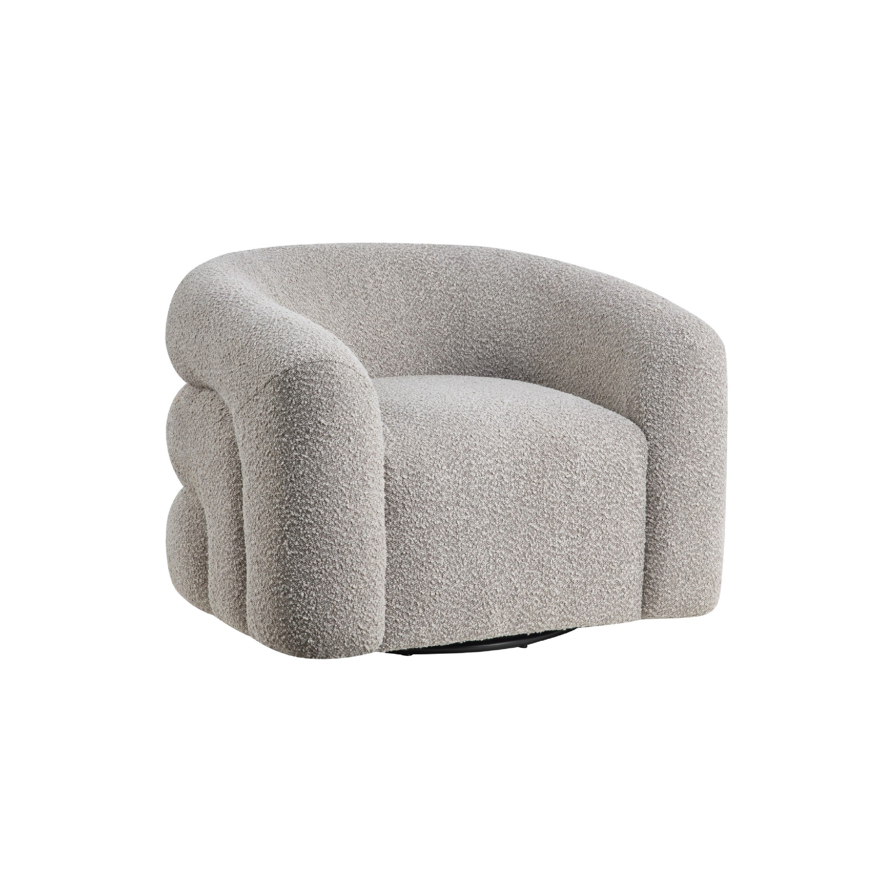 Dera Swivel Accent Chair Sculpted Barrel Back Foam Fill Gray Boucle