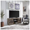 Derekson Casual Large Tv Stand W Fireplace Option Antique Brass Finish