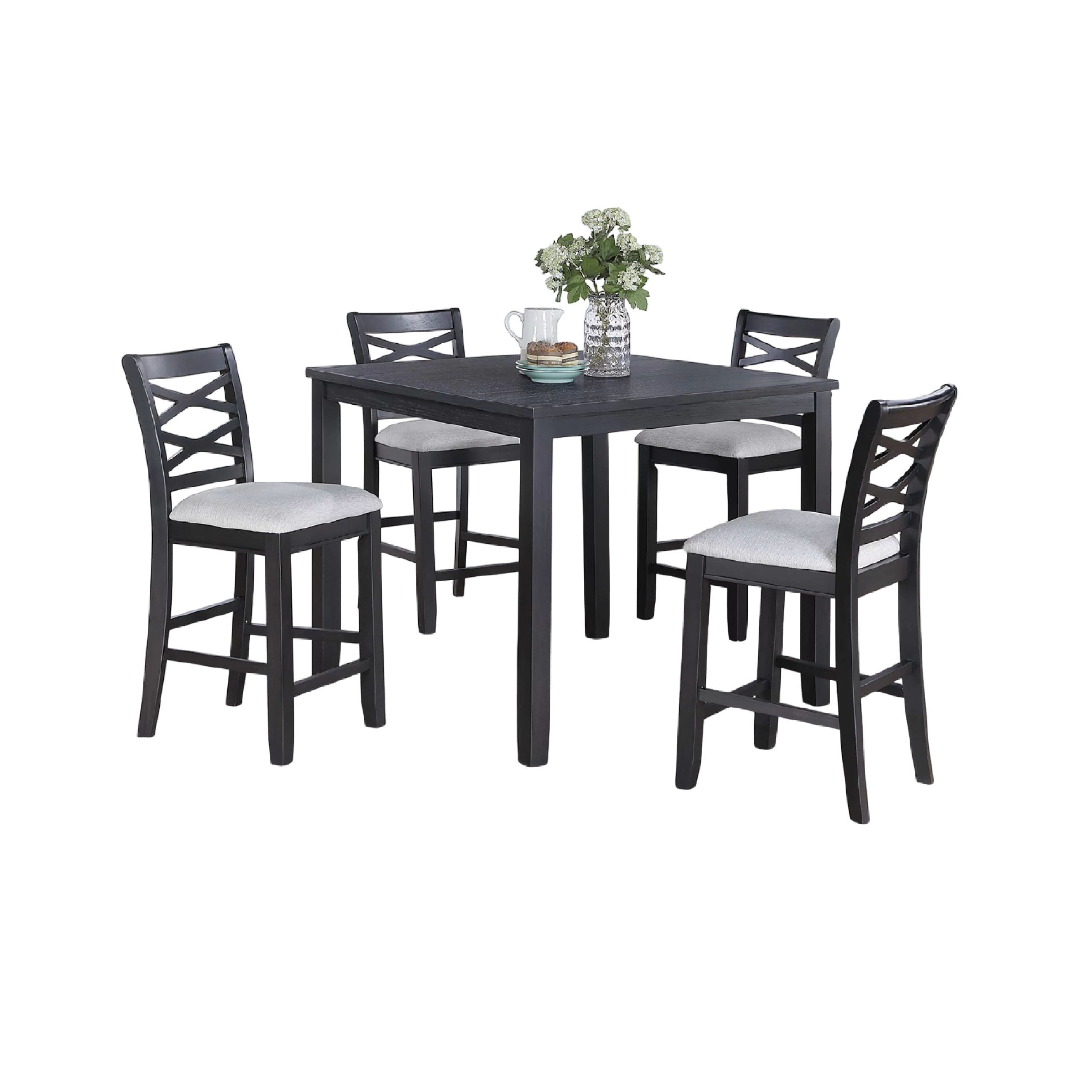 Derry 5Pc Counter Height Dining Table And 4 Chairs Set Gray Rubberwood