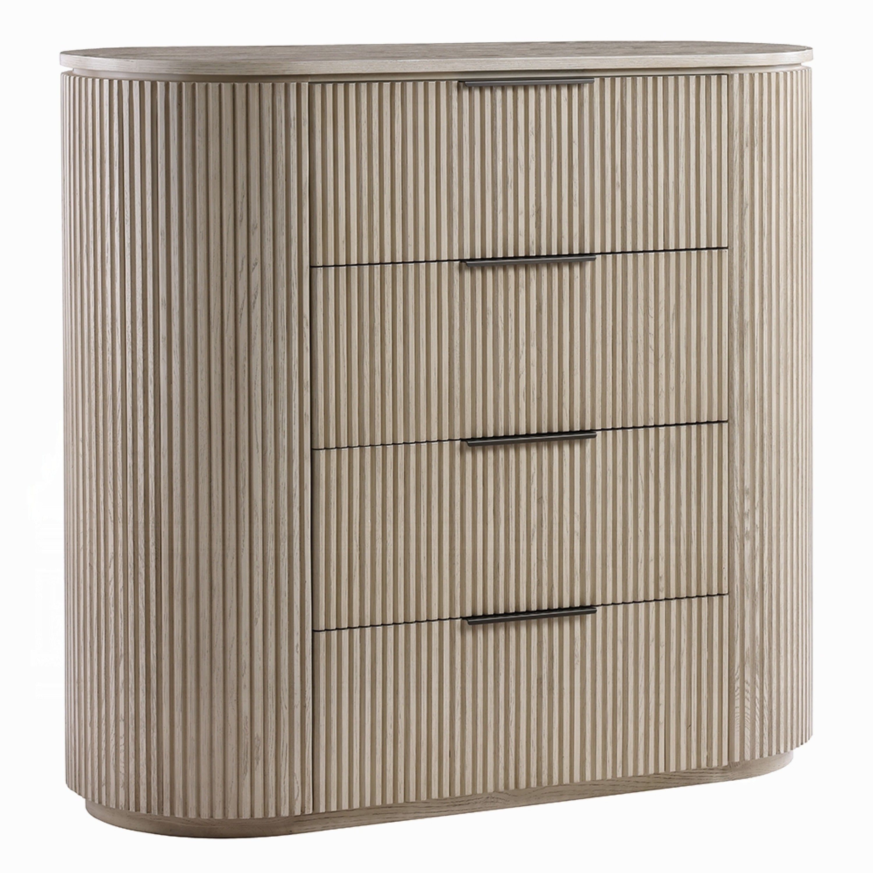 Dery Tall Dresser Chest 4 Ribbed Front Drawers Light Oak Brown Wood