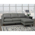 Des Mid Century Modern Grey Top Grain Leather Tufted Sectional Sofa