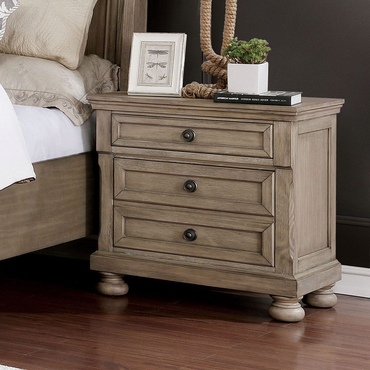 Carbon Loft Nahkohe Transitional Grey Solid Wood Nightstand