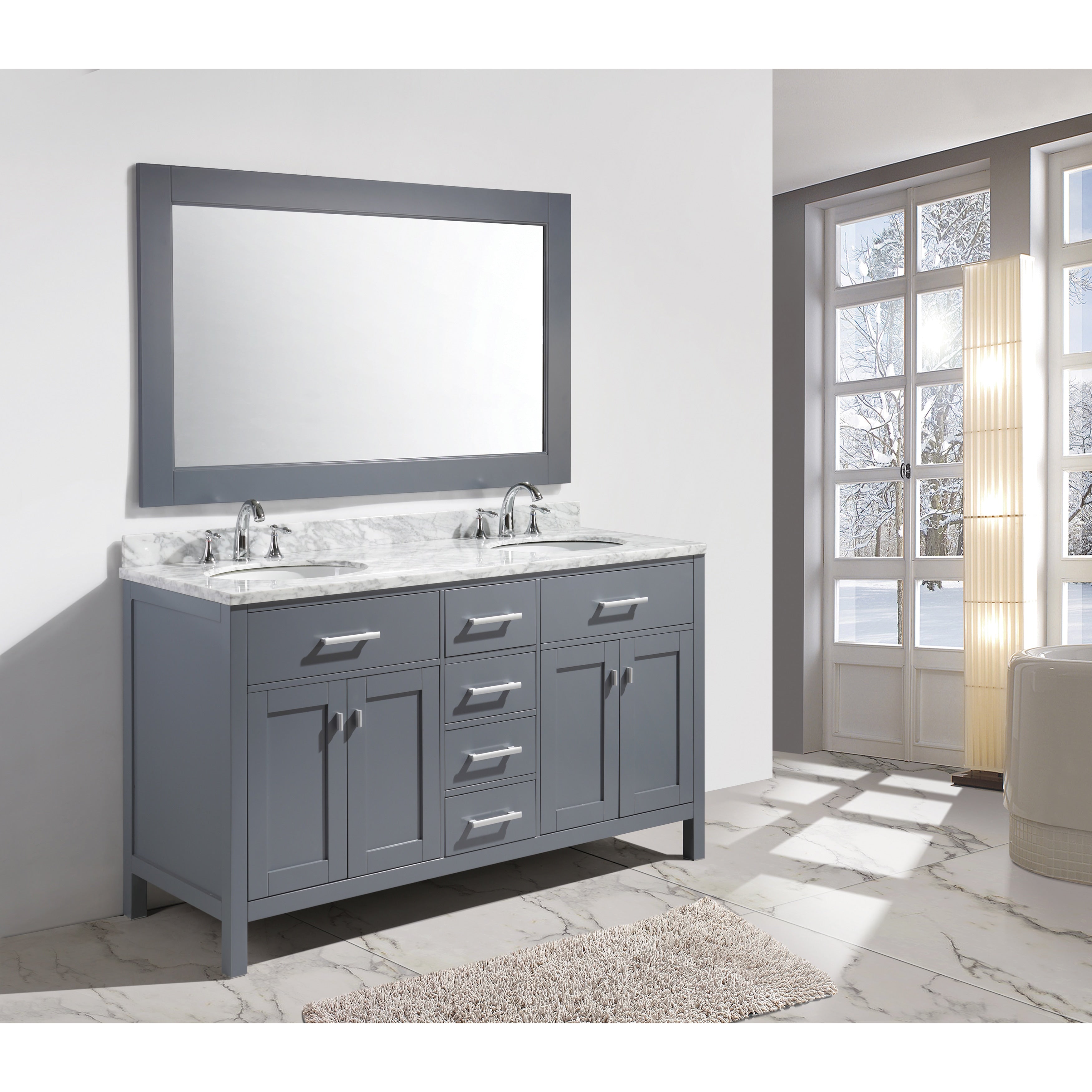 Design Element London 61 Inch Double Sink Vanity Set In Grey Finish