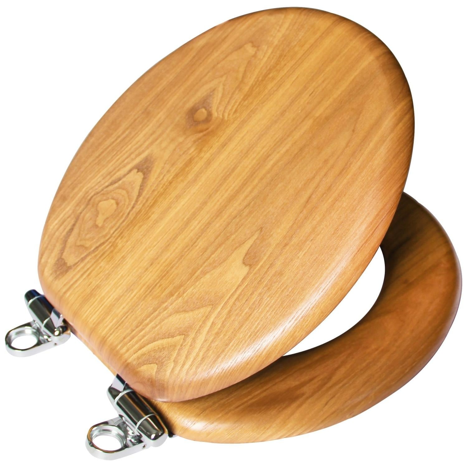 Design House Round Wooden Toilet Seat With Closed Front And Metal Honey Oak