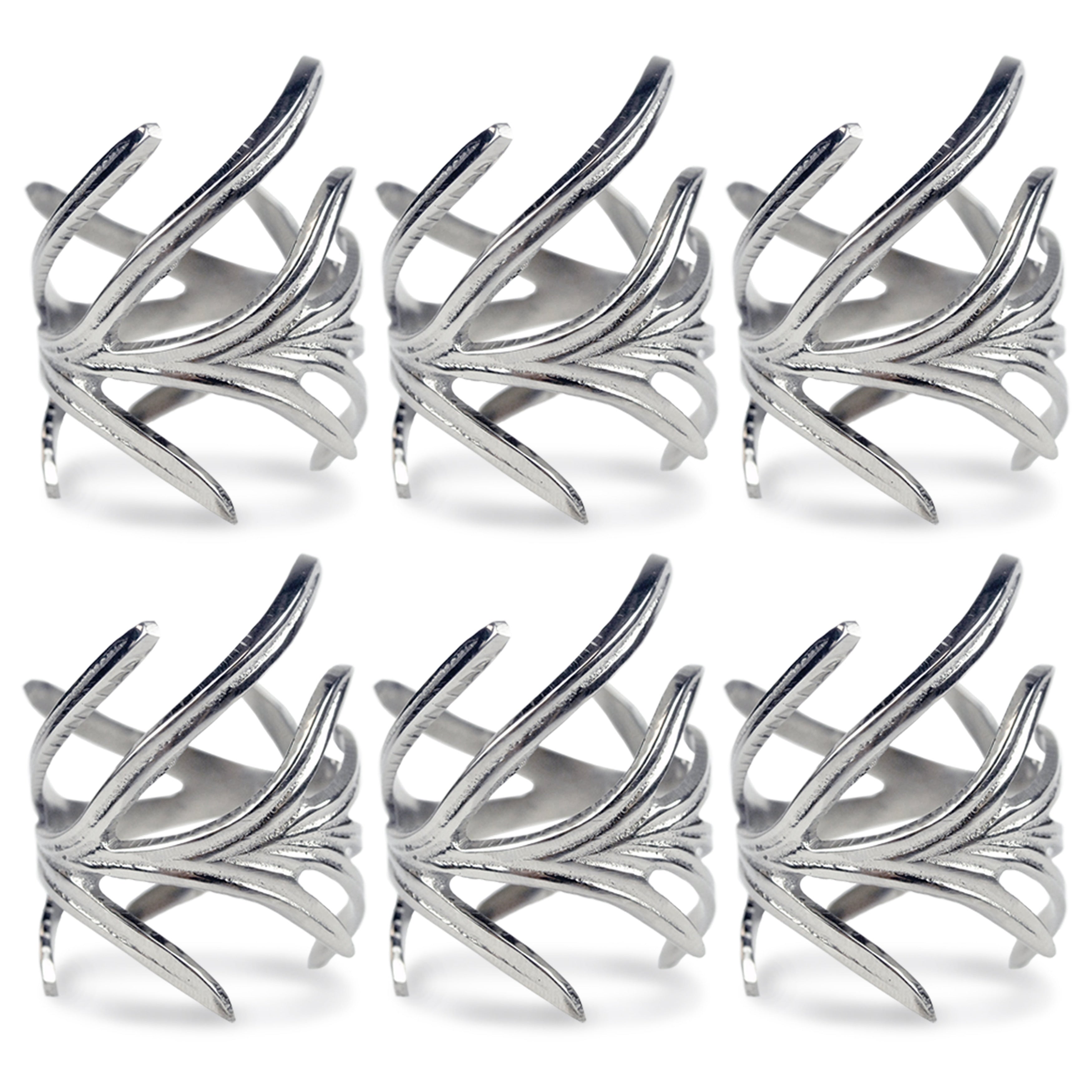 Design Imports Antique Silver Branch Napkin Ring Set Set Of 6