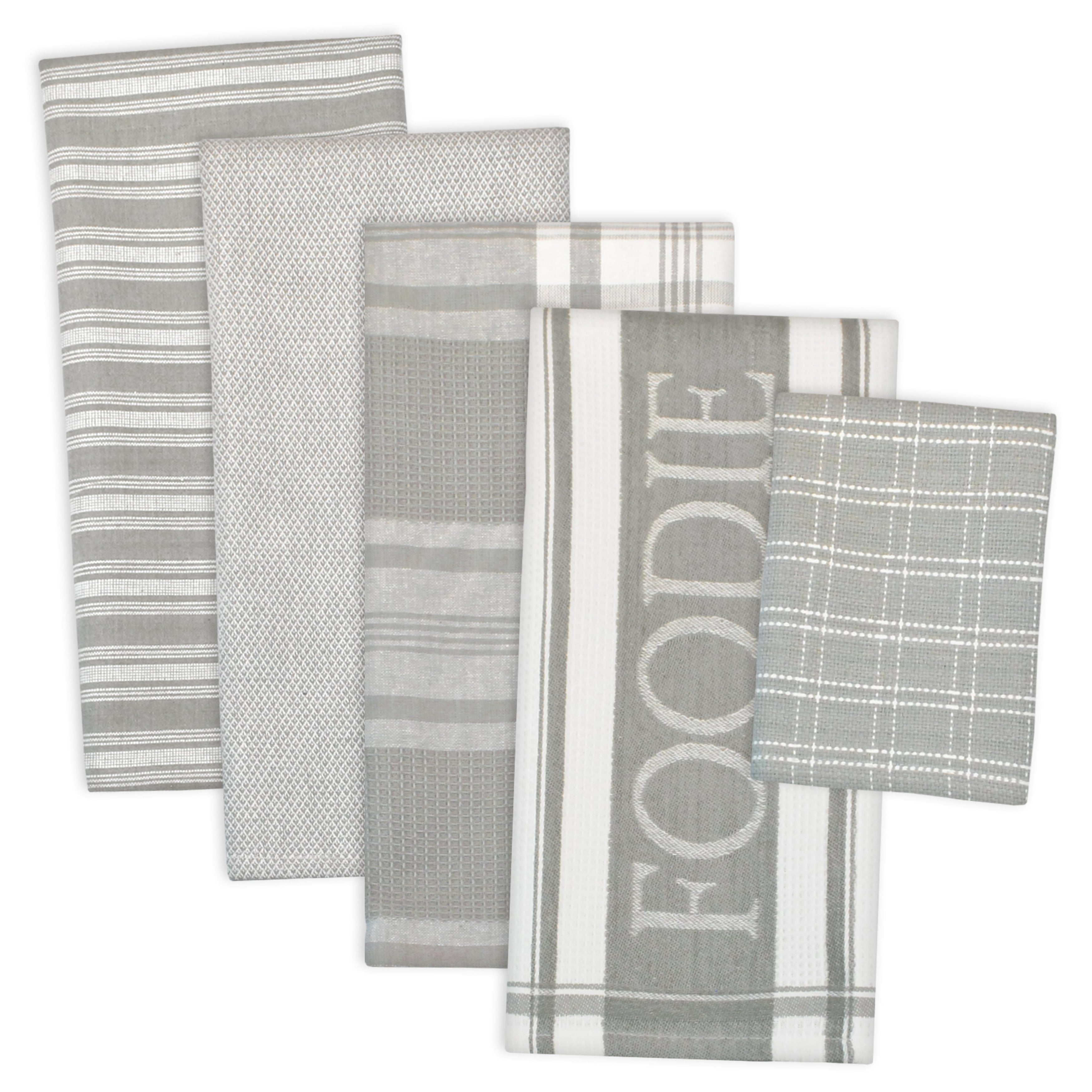 Design Imports Assorted Foodie Dishtowel Dishcloth Set Of 5 Dt 28 Inch Long X 18 Inch Wide Dc 13 Inch Long X 13 Inch Wide