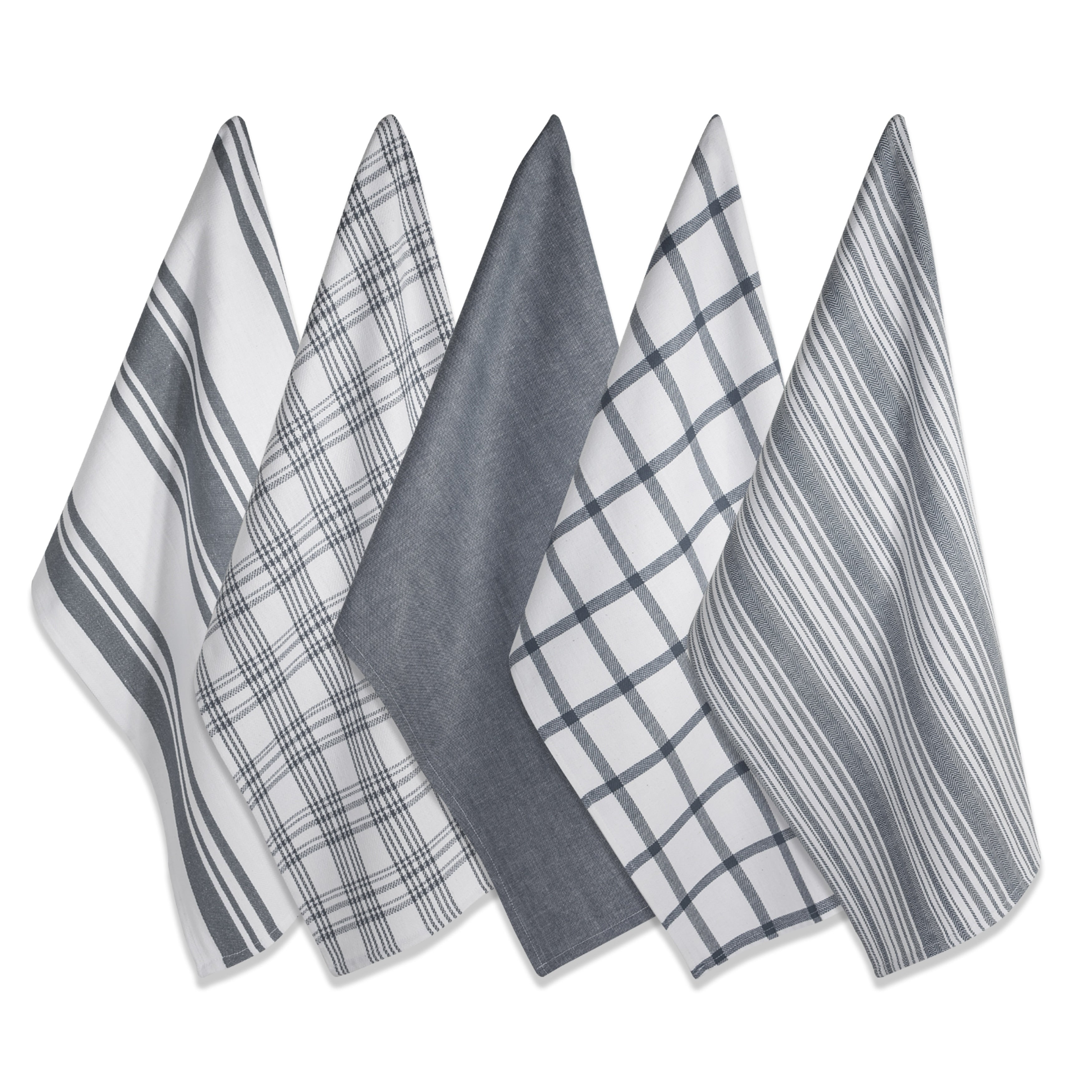 Design Imports Assorted Woven Dishtowel Set Of 5 28 Inches Long X 18 Inches Wide