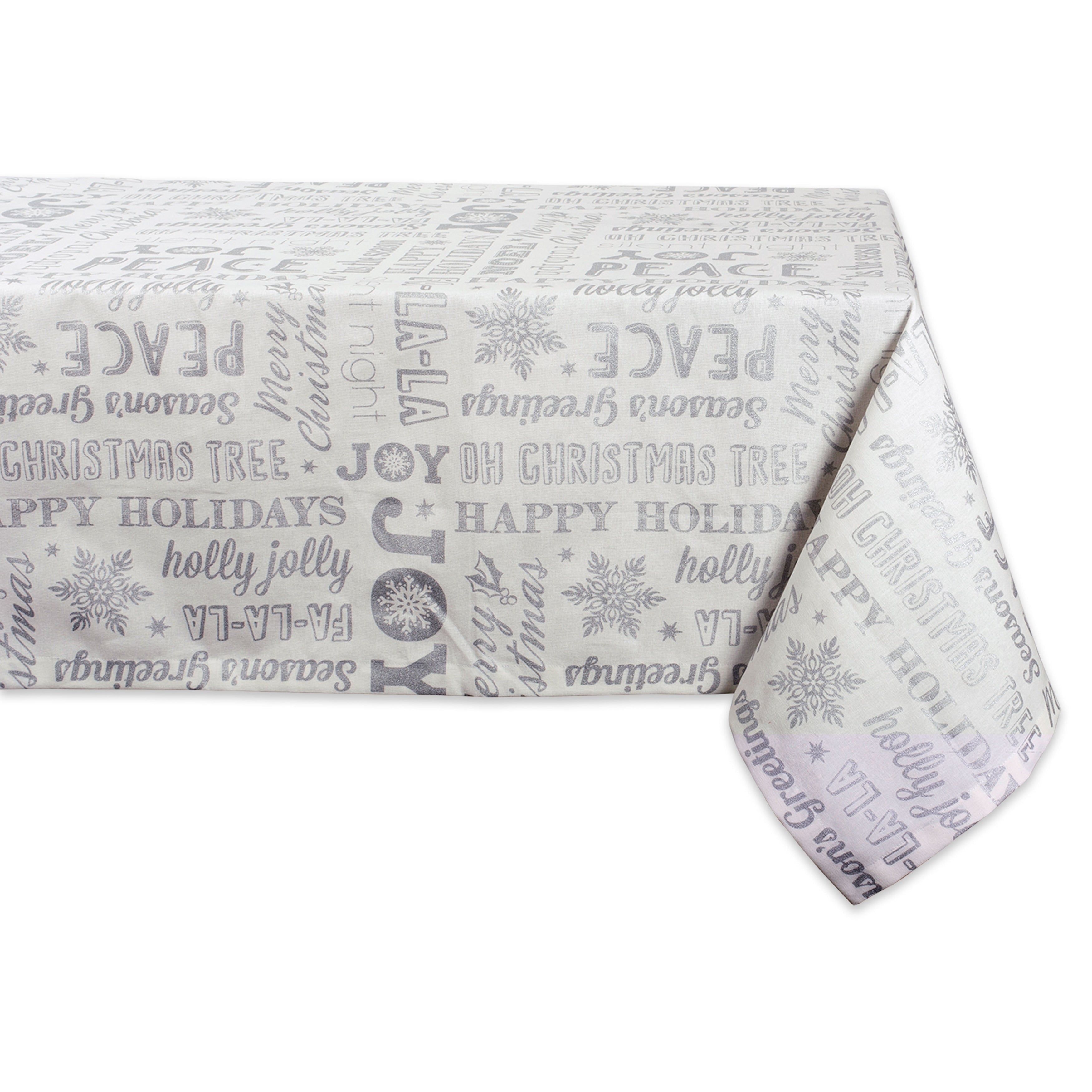 Design Imports Silver Christmas Collage Kitchen Tablecloth 84 Inch Wide X 60 Inch Long