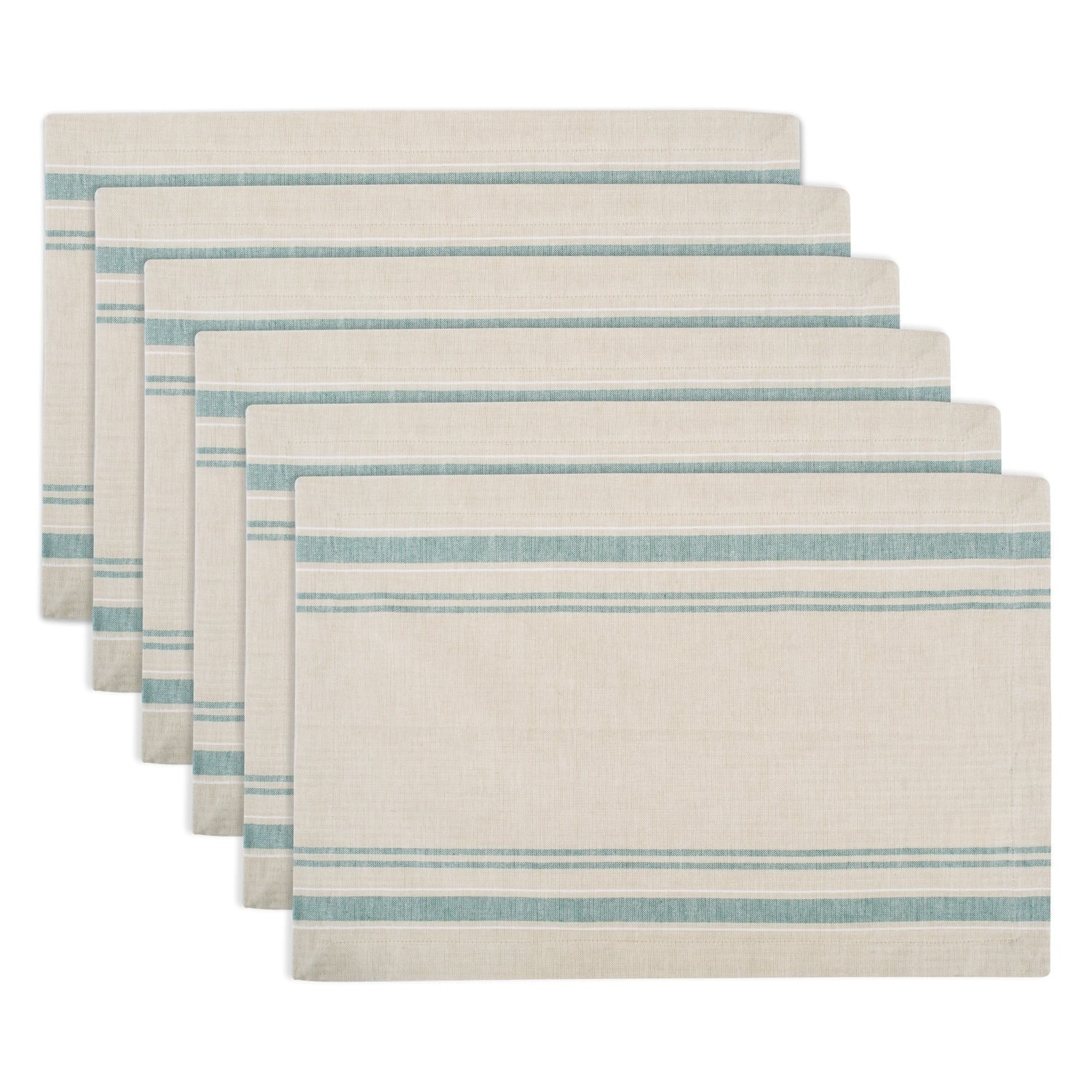 Design Imports Teal French Stripe Kitchen Placemat Set Set Of 6
