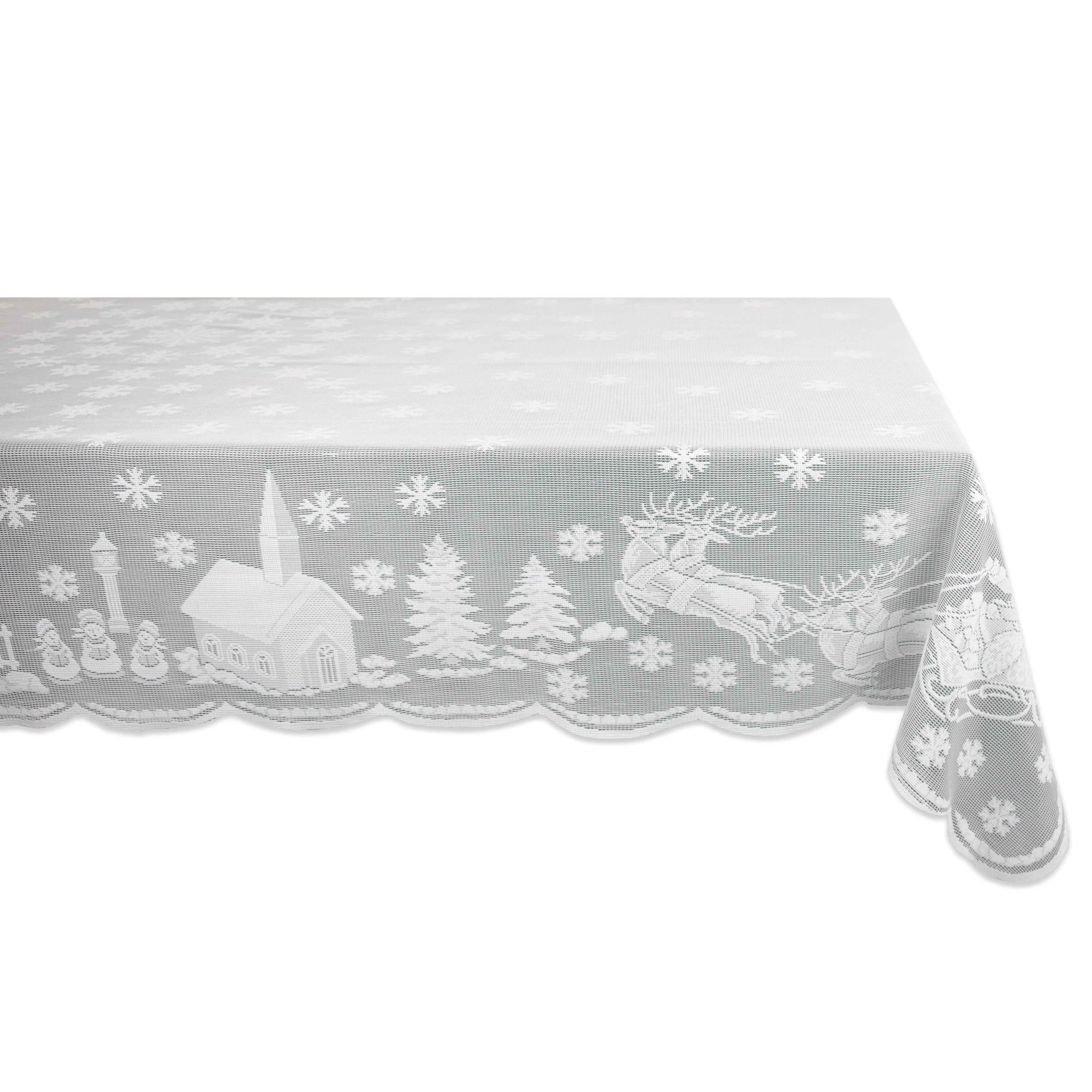 Design Imports White Snow Village Lace Kitchen Tablecloth