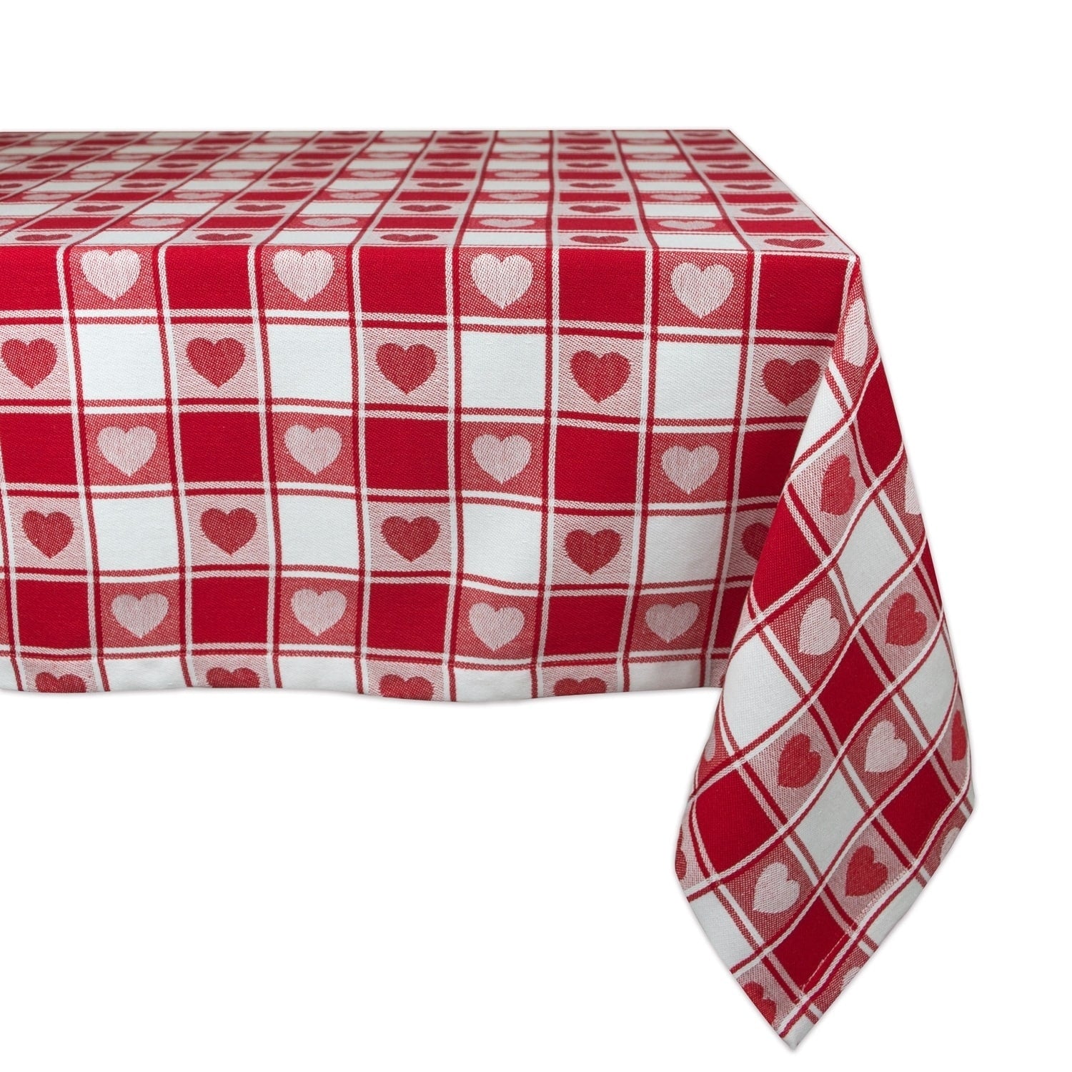 Design Imports Woven Check Hearts Kitchen Tablecloth 84 Inch Wide X 60 Inch Long