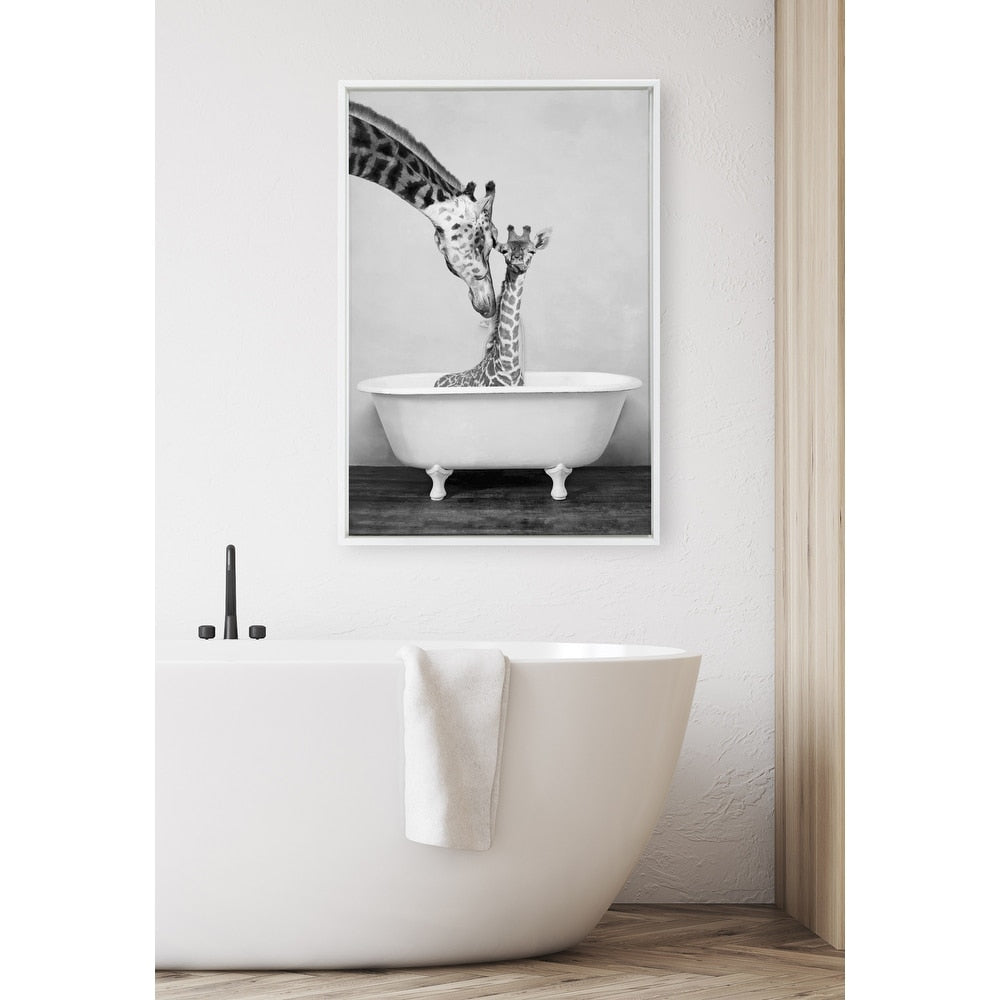 Designovation Sylvie Giraffe In Tub Framed Canvas By Amy Peterson