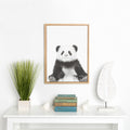 Designovation Sylvie Sitting Panda Black And White Portrait Natural Framed Canvas Wall Art By Simon Te Tai