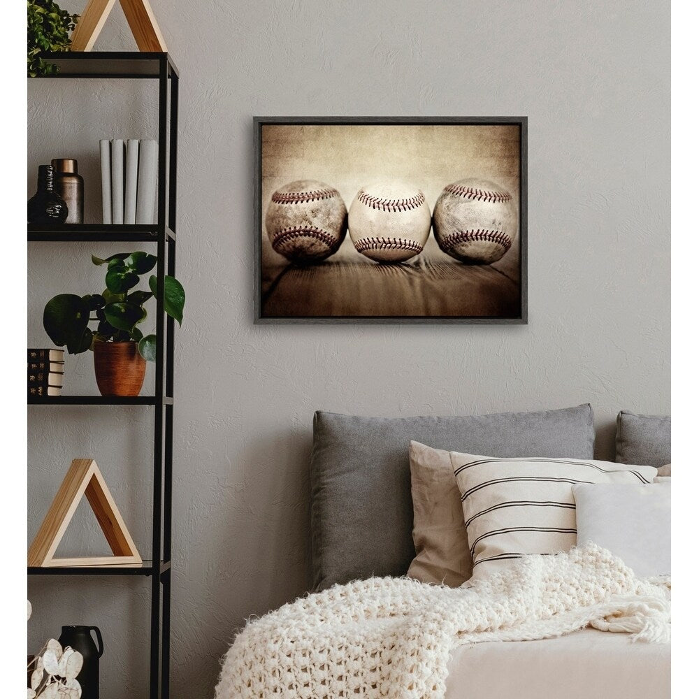Designovation Sylvie Three Vintage Baseballs Framed Canvas By Shawn St. Peter