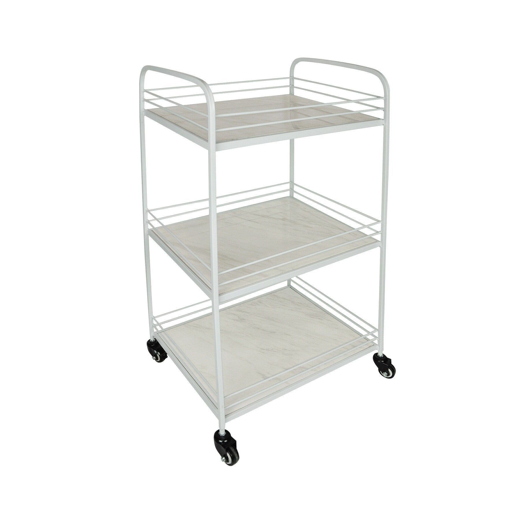 Designstyles 3 Shelf Metal Cart With Tile Shelves And Wheels