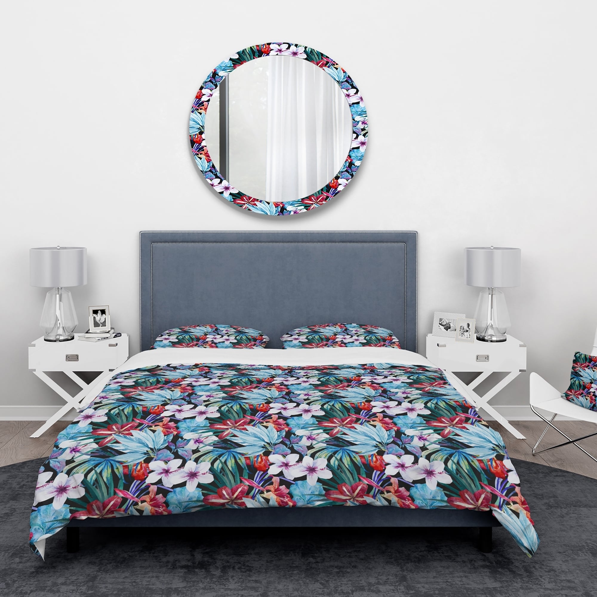 Designart Blossoming Lilies And Hibiscus Floral Bedding Set Duvet Cover Shams