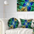 Designart Blue Green Fractal Flower Petals Abstract Throw Pillow