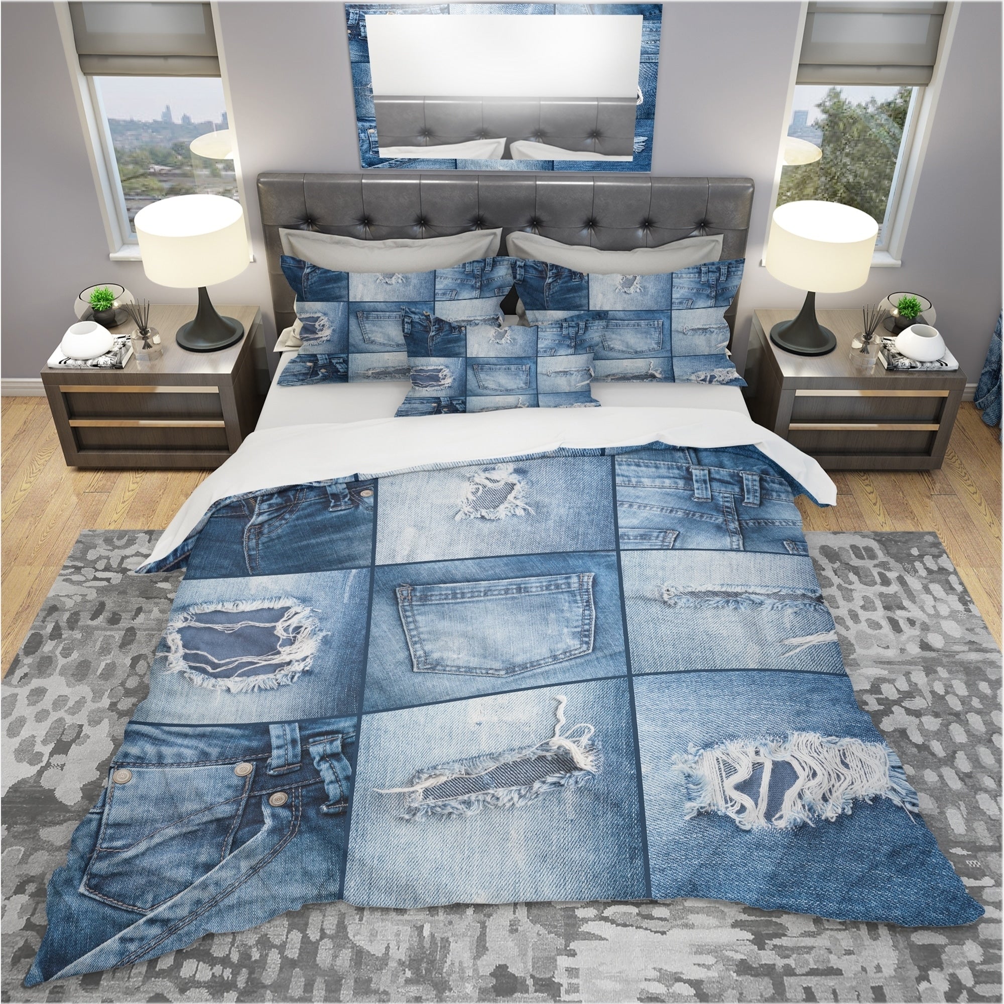 Designart Blue Jeans Close Ups Modern Contemporary Bedding Set Duvet Cover Shams