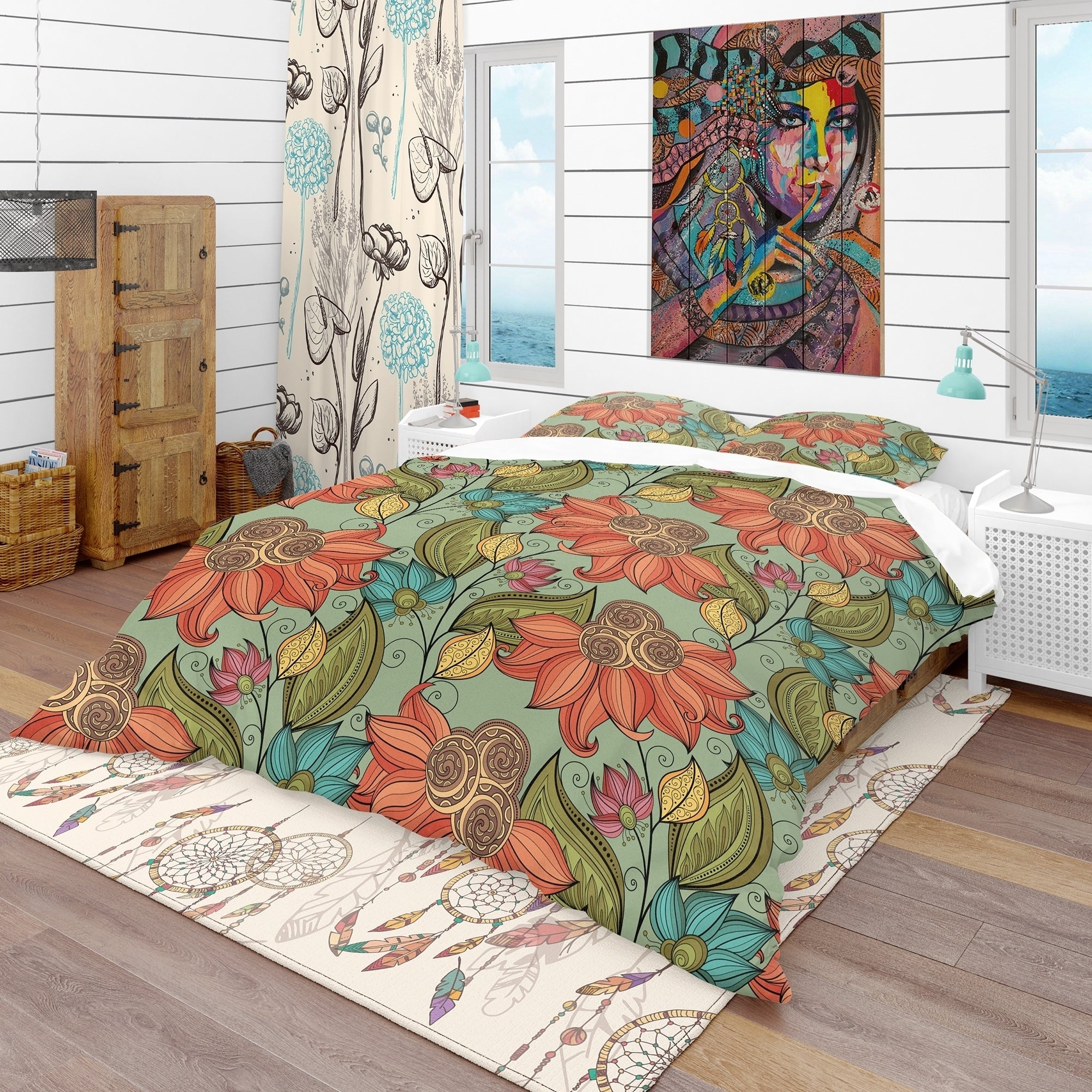 Designart Colorful Floral Pattern Bohemian Eclectic Bedding Set Duvet Cover Shams