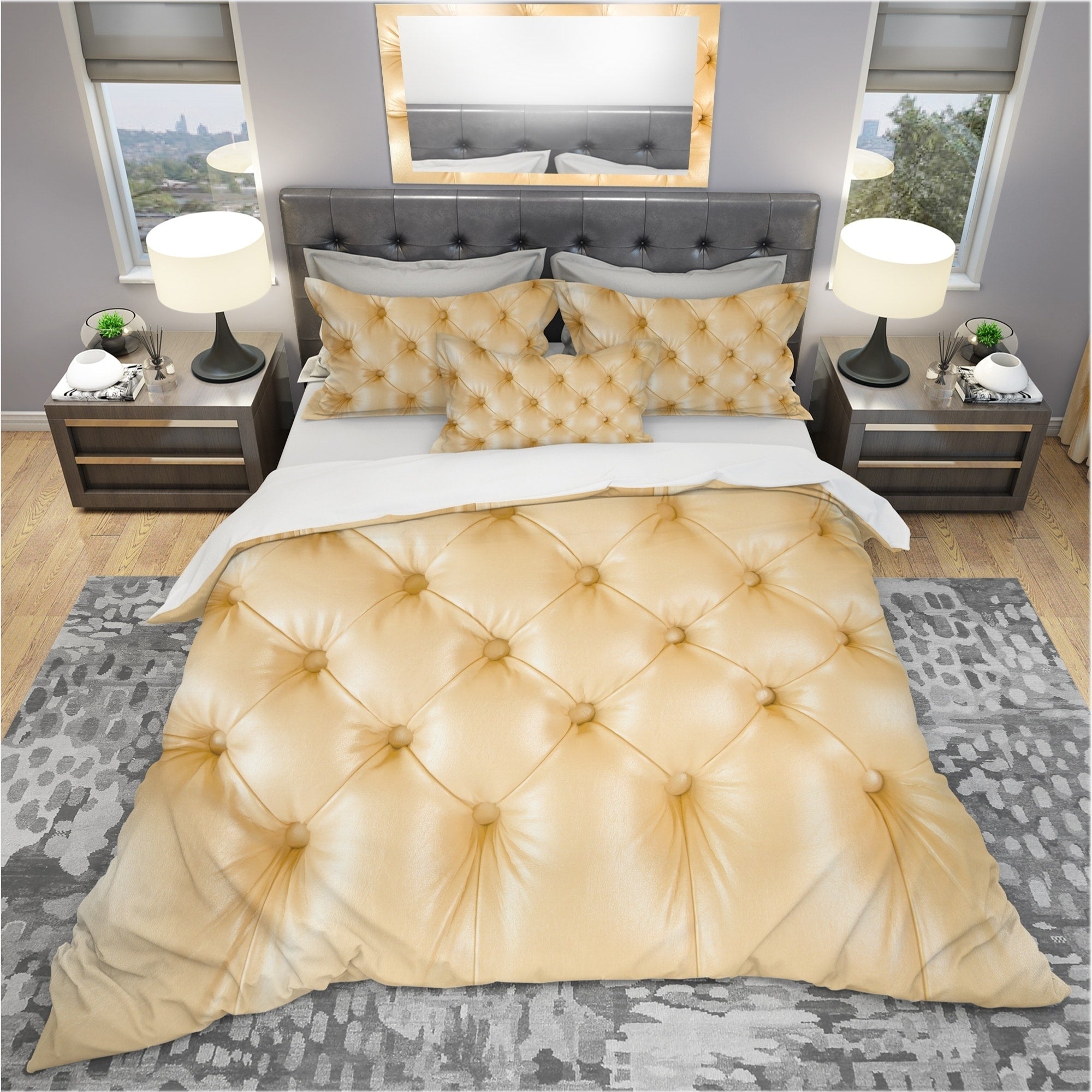 Designart Luxury Classic Sofa Beige Leather Modern Contemporary Bedding Set Duvet Cover Shams