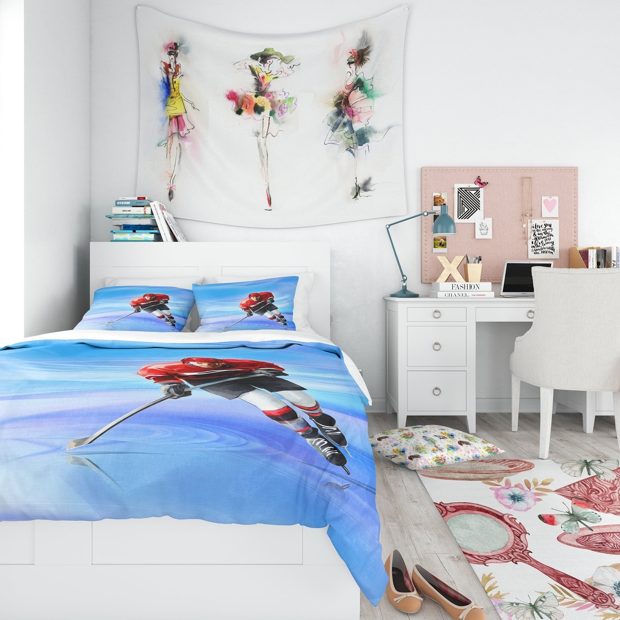 Designart Male Hokey Player Abstract Portrait Bedding Set Duvet Cover Shams