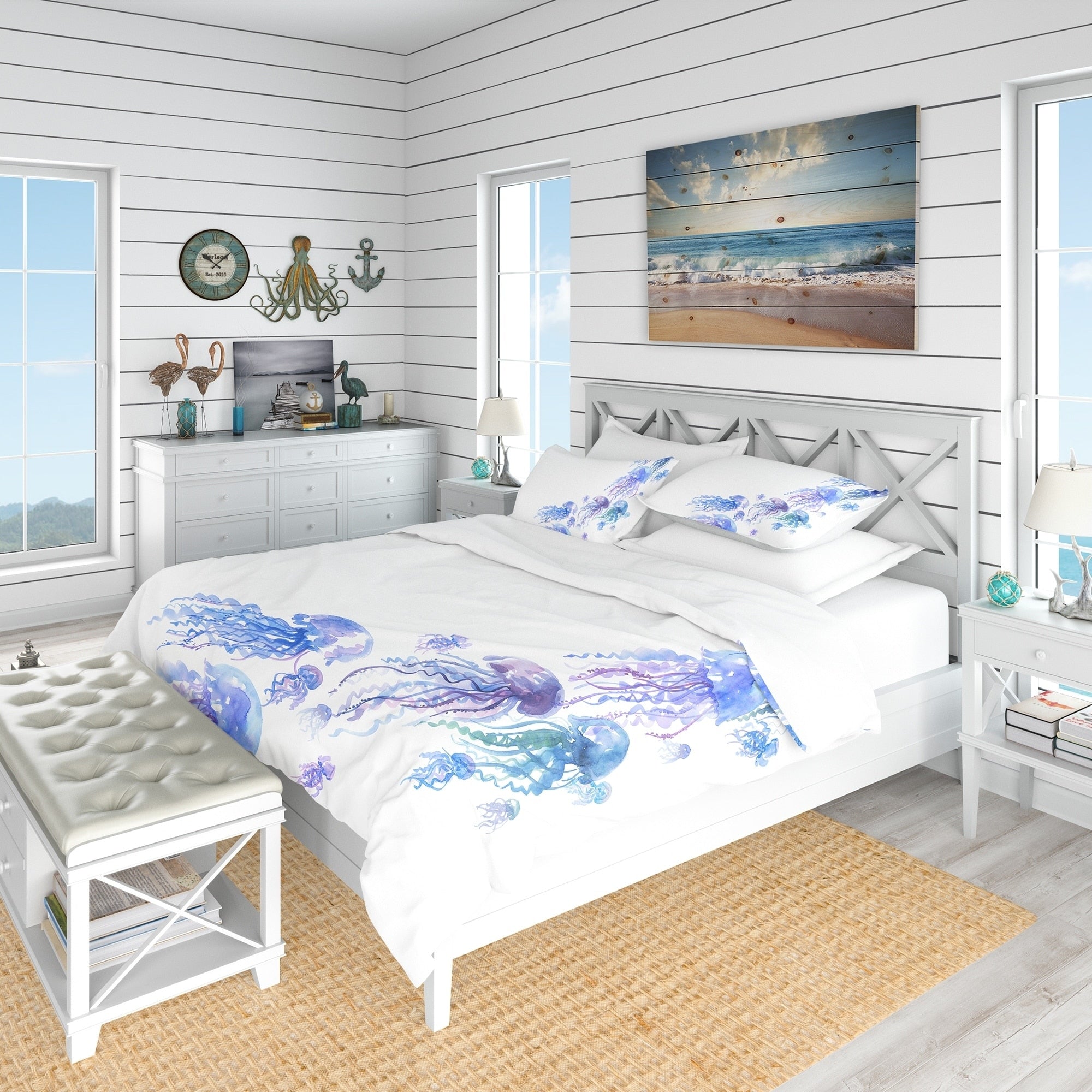 Designart Moving Jellyfish Group Nautical Coastal Bedding Set Duvet Cover Shams