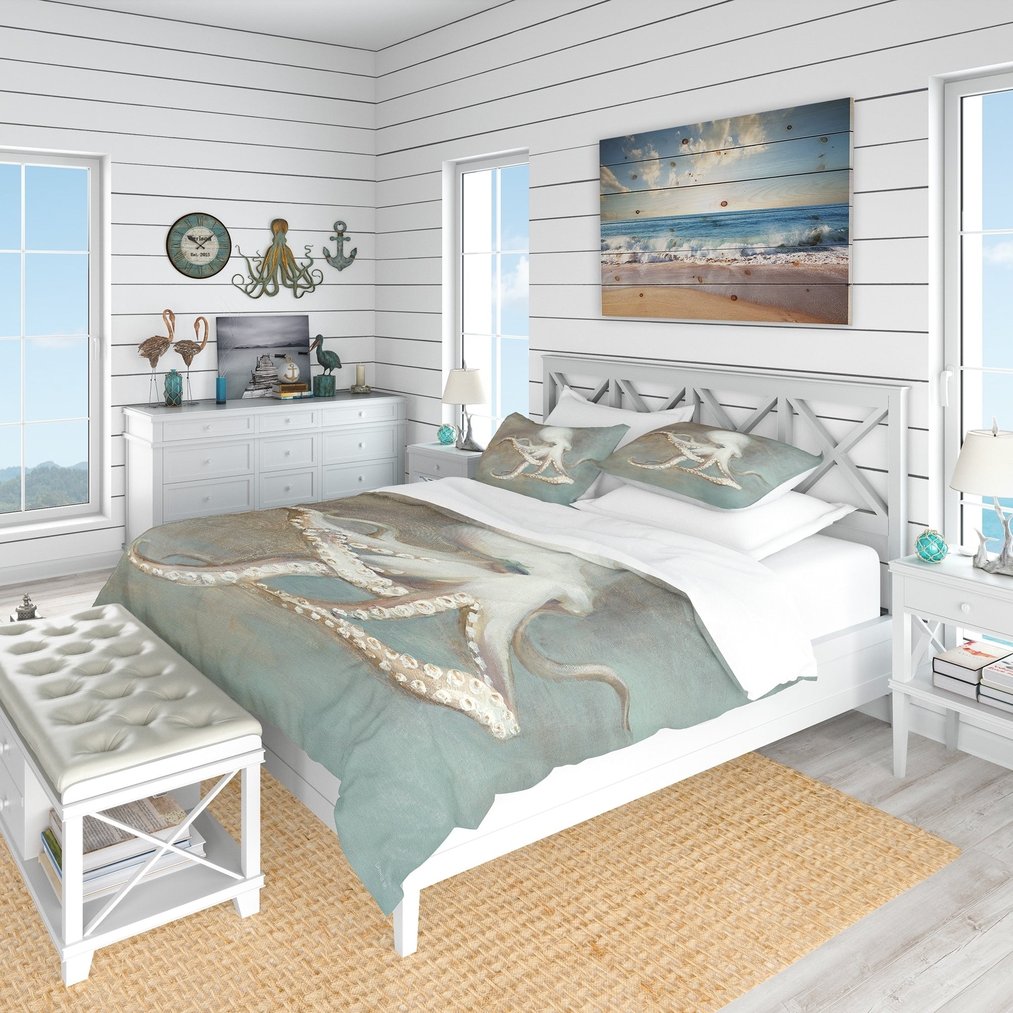 Designart Octopus Treasures From The Sea Coastal Bedding Set Duvet Cover Shams