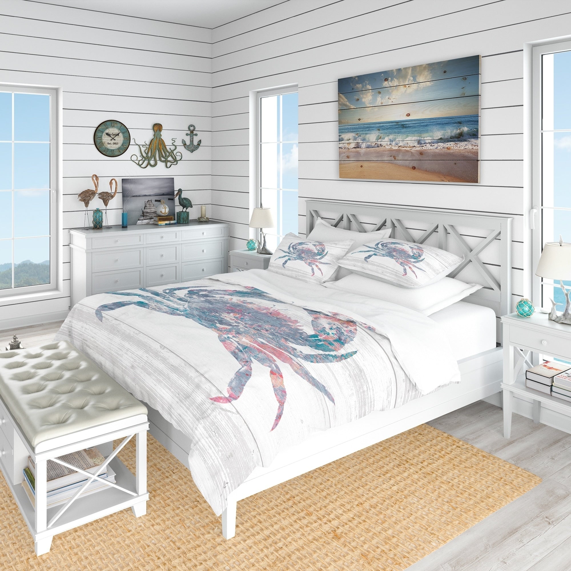 Designart Pink Crab Ocean Life Coastal Bedding Set Duvet Cover Shams