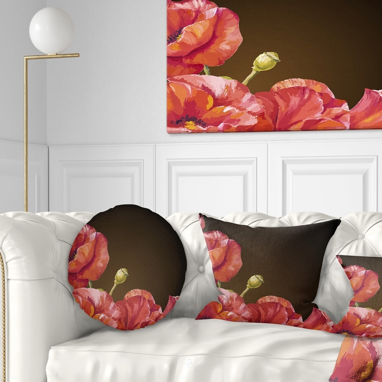 Designart Poppy Flowers Vector Art Floral Throw Pillow