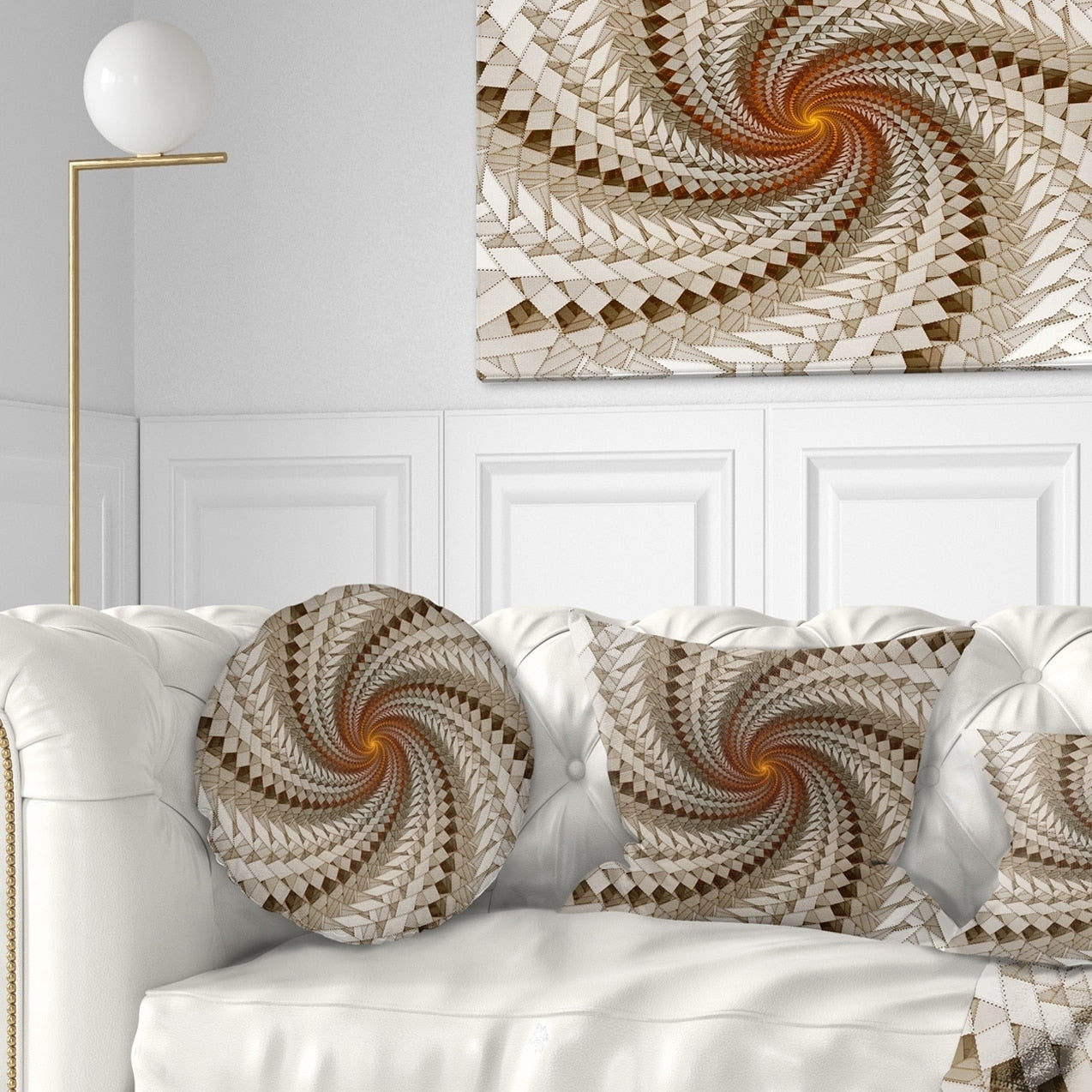 Designart White Fractal Spiral Pattern Abstract Throw Pillow