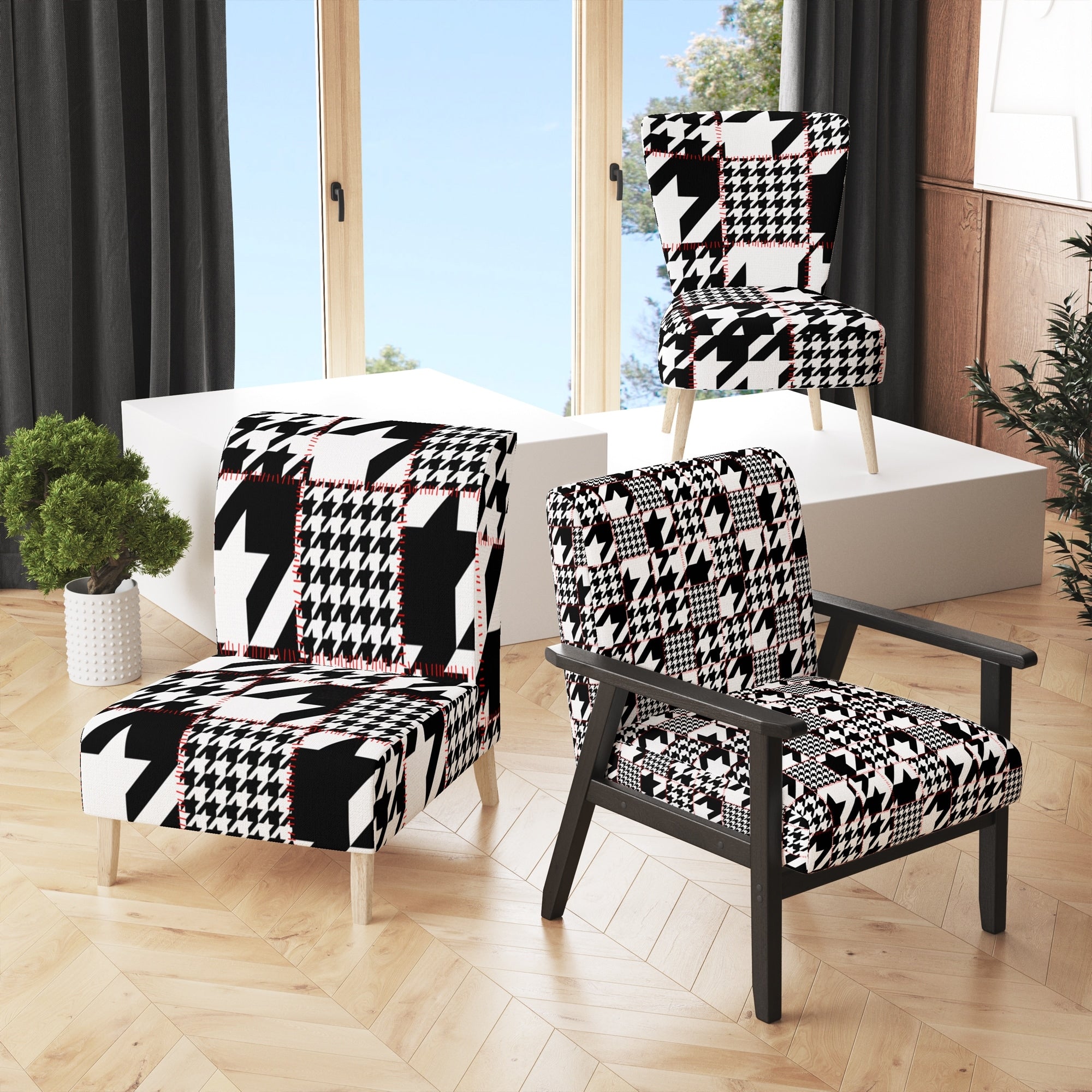 Designart Classic Houndstooth Pattern Upholstered Mid Century Accent Chair