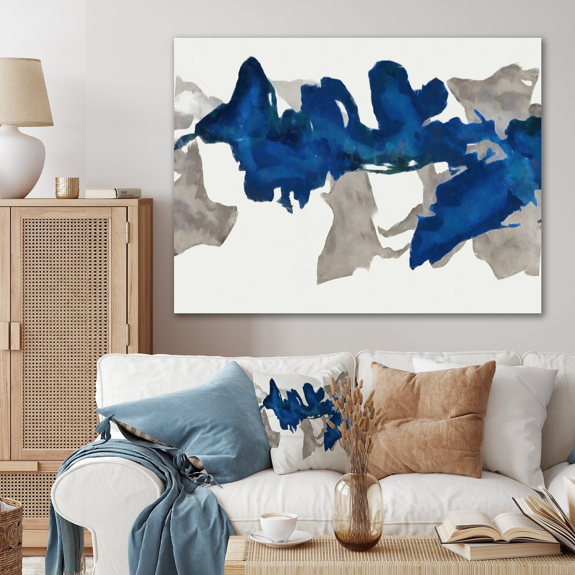Designart Gouache Sapphire On Gray Modern Contemporary Canvas Art Blue