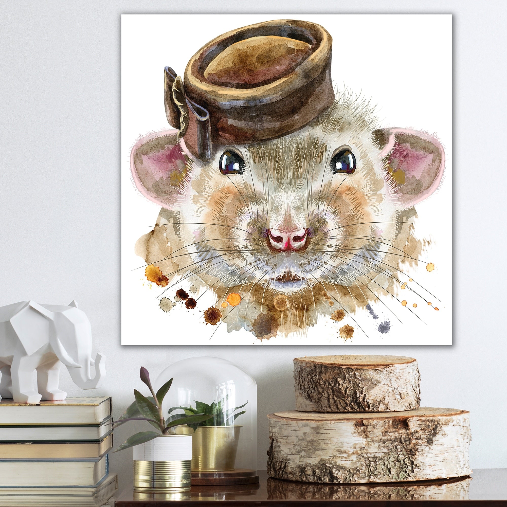 Designart Portrait Of Rat With Little Hat Animals Canvas Wall Art Print