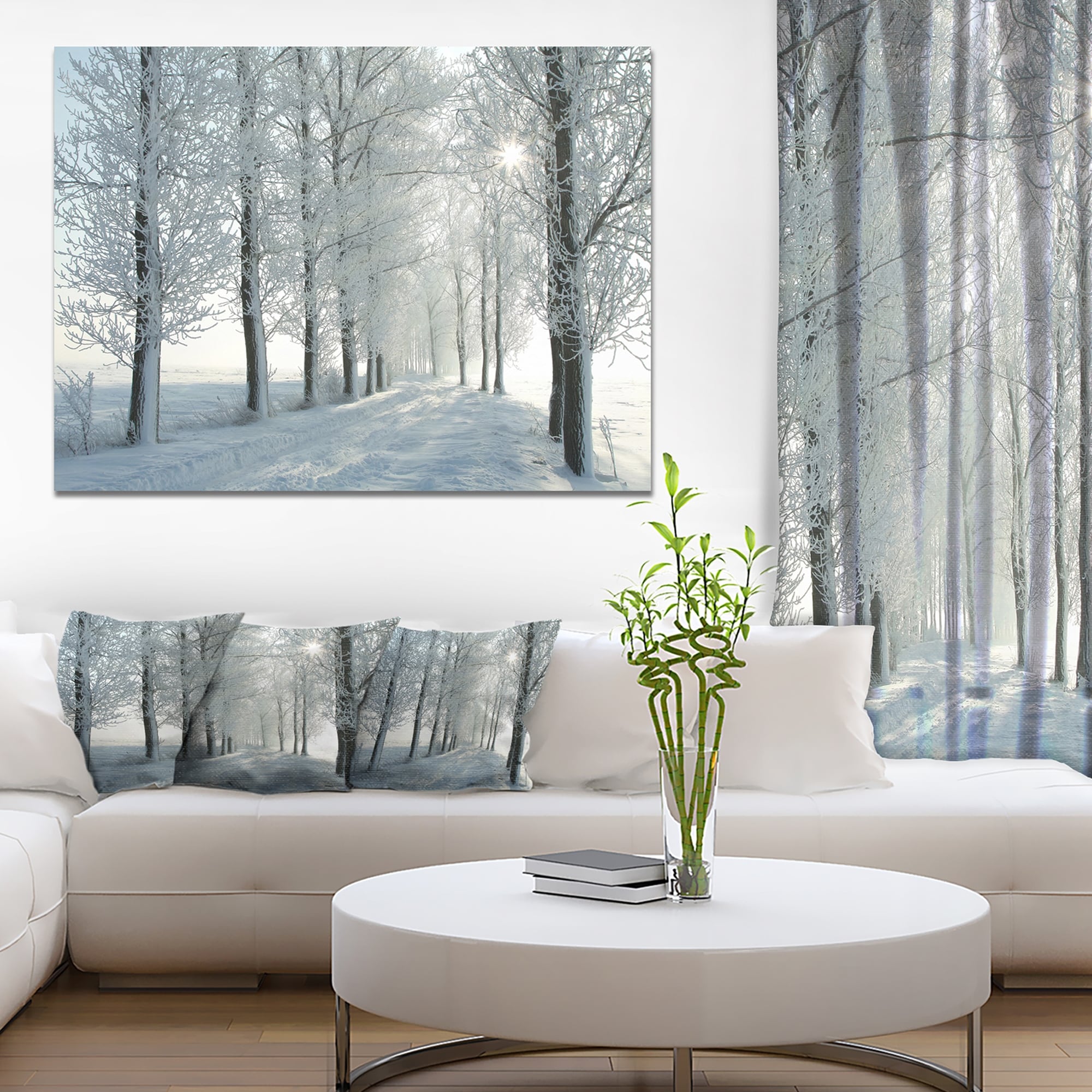 Designart Winter Trees Backlit By Morning Sun Large Forest Artwork Canvas White