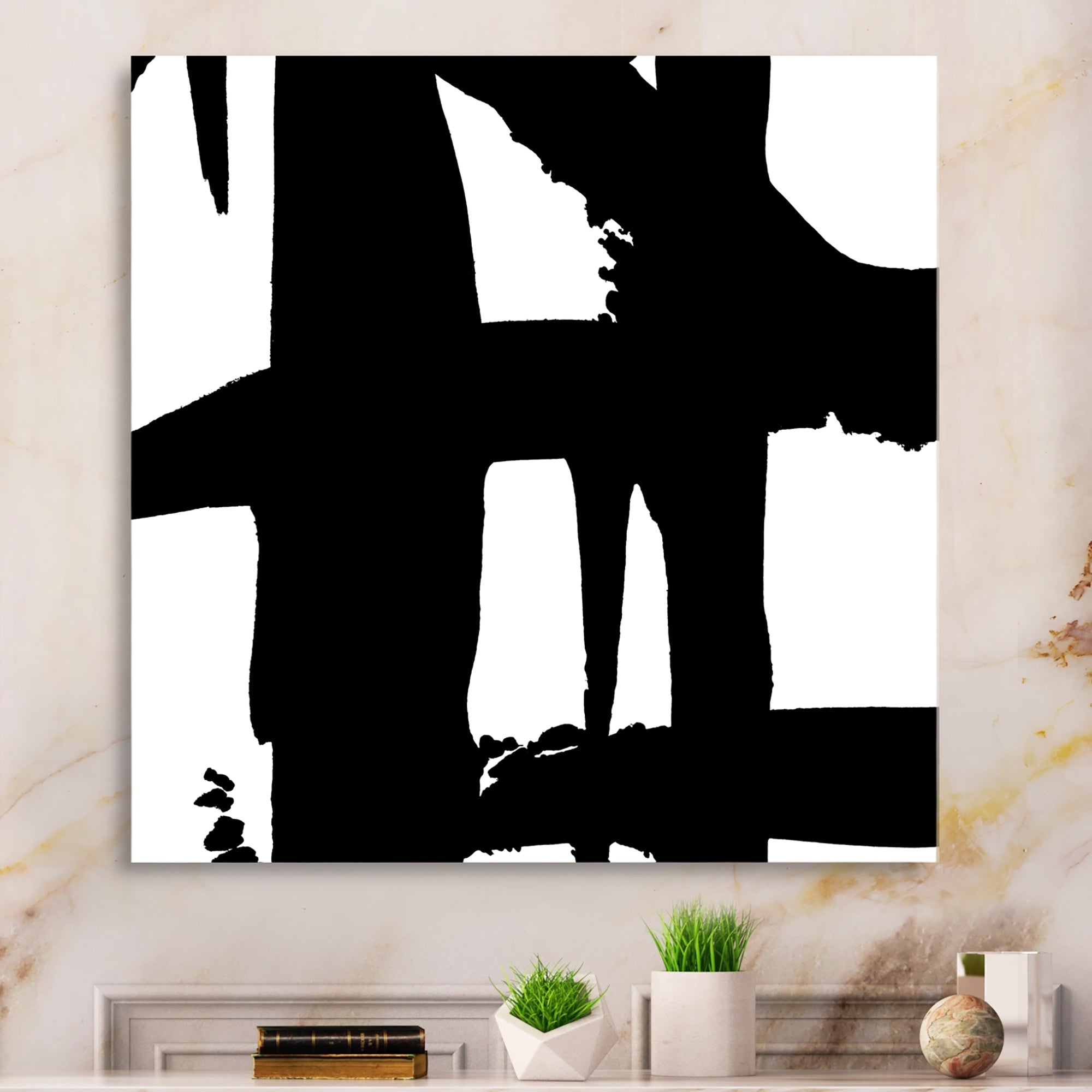 Designart Black White Crossing Paths Ii Modern Contemporary Canvas Artwork Black